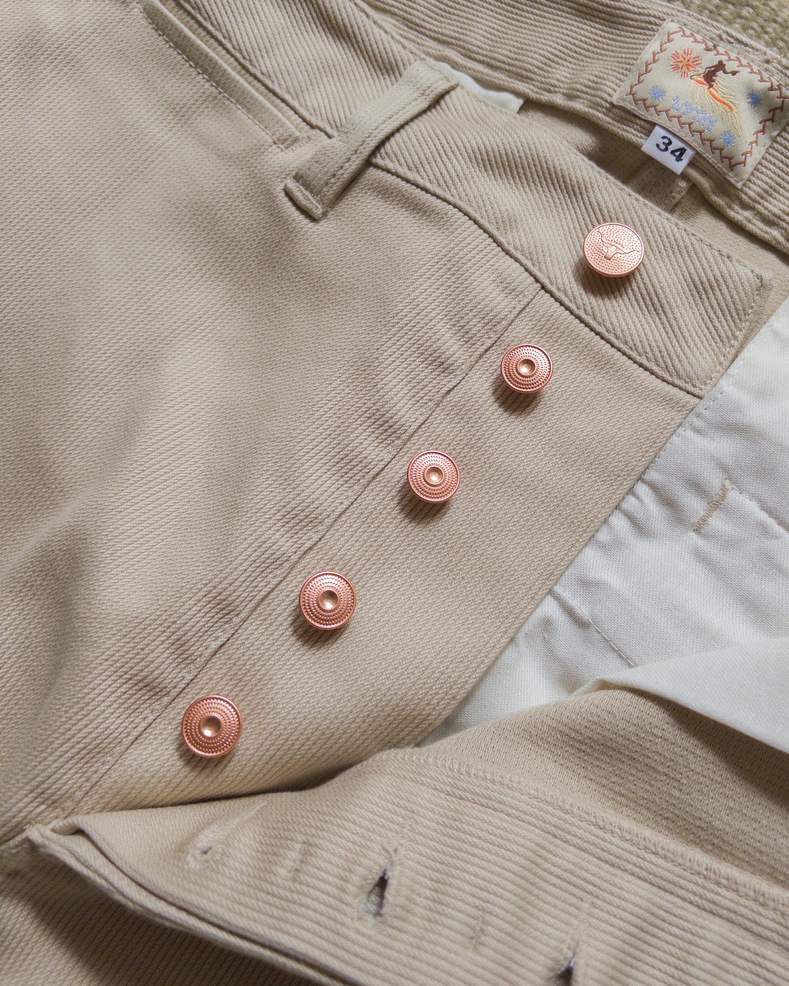 Bedford Cord Flat Front Chino - Off White - Image 3