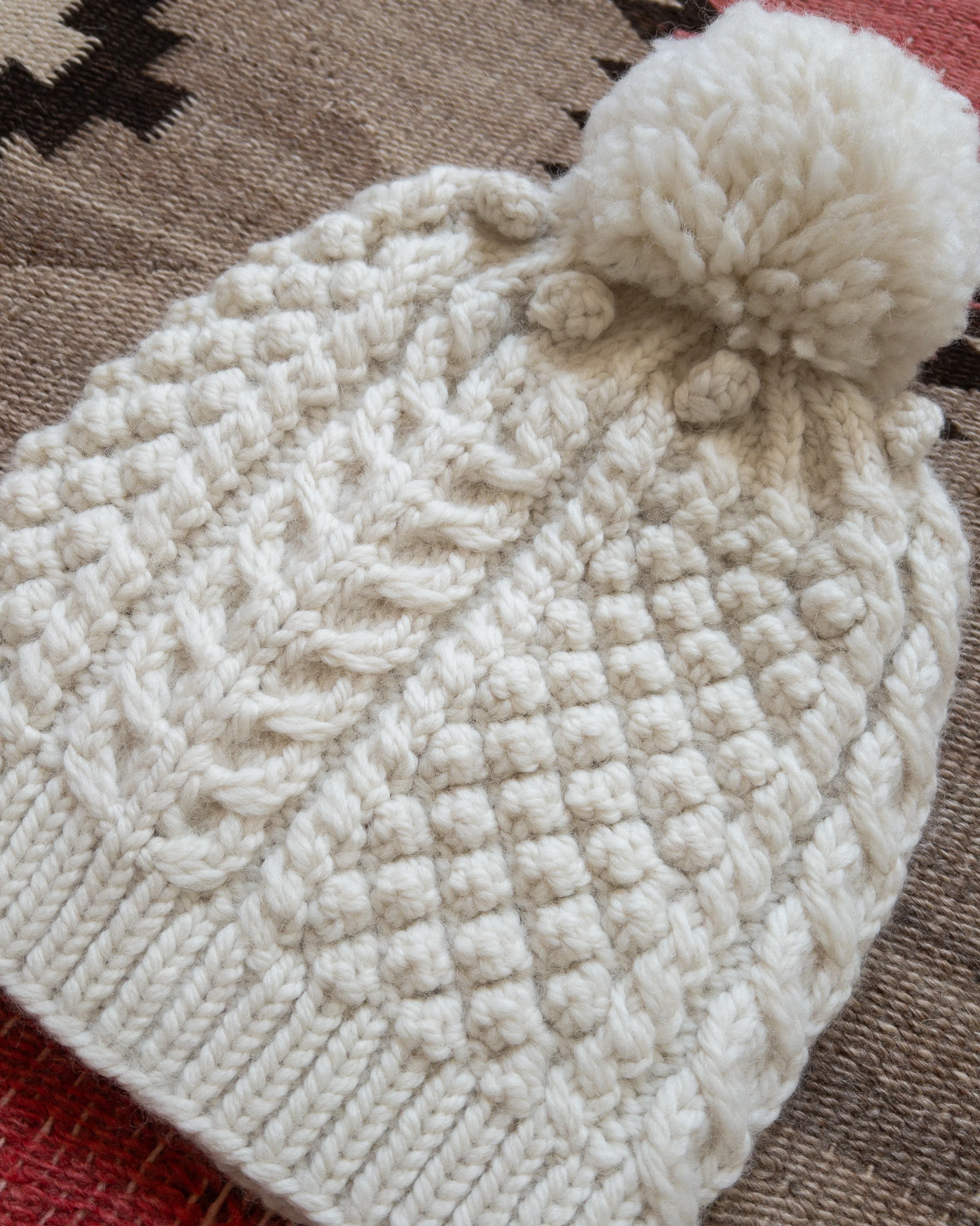Bramble Stitch Hand-knit Beanie - Cream - Image 2