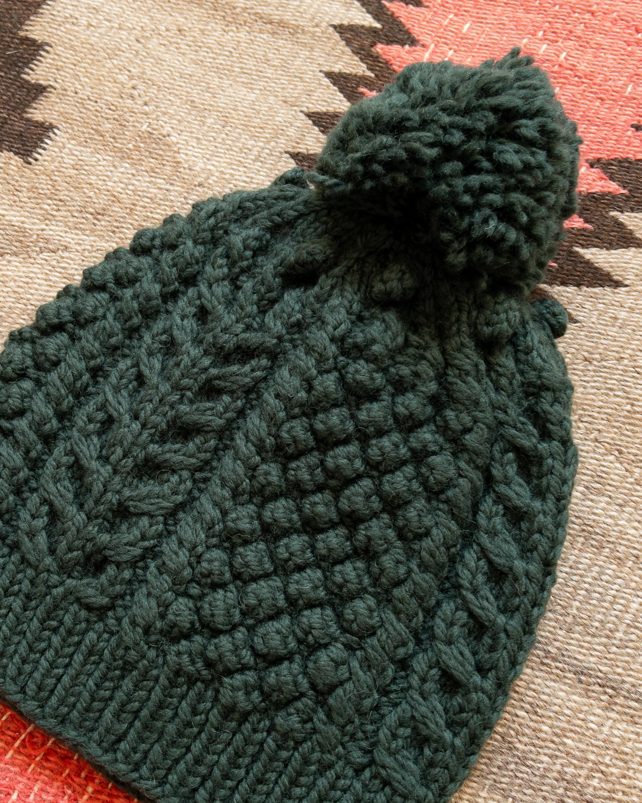 Bramble Stitch Hand-knit Beanie - Evergreen - Image 2