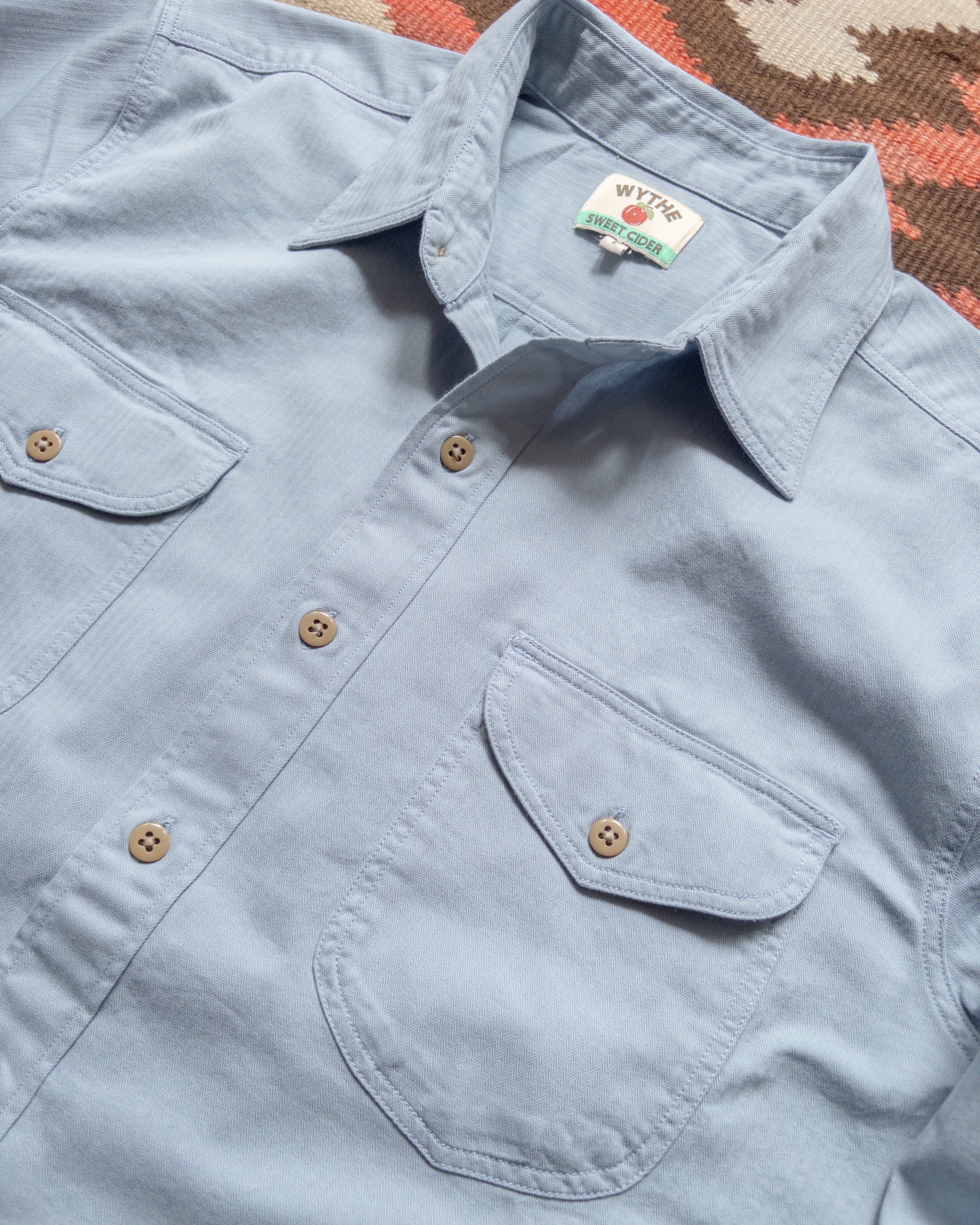 Cotton Herringbone Officer's Shirt - Faded Bench Blue - Image 2