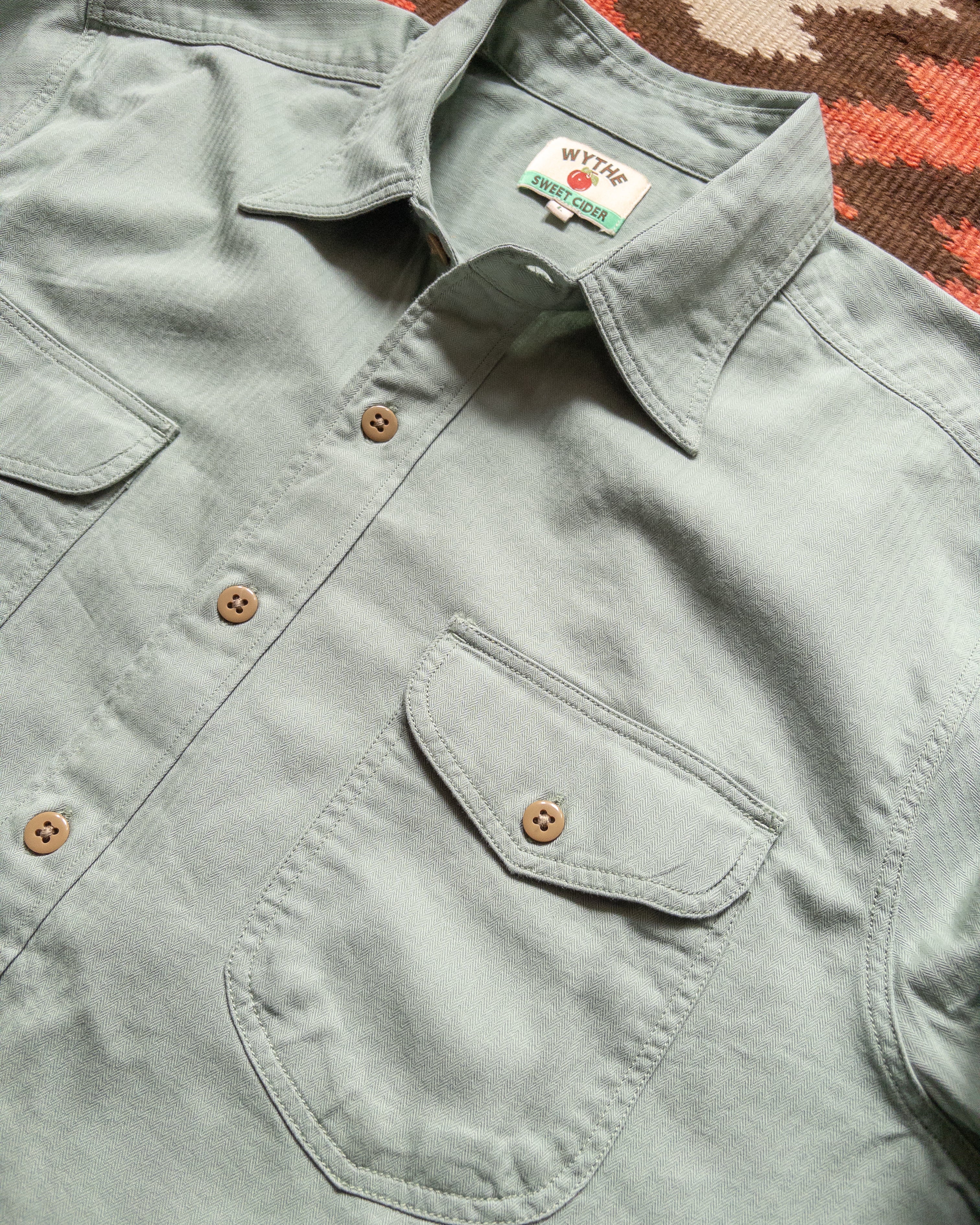 Cotton Herringbone Officer's Shirt - Sage - Image 2