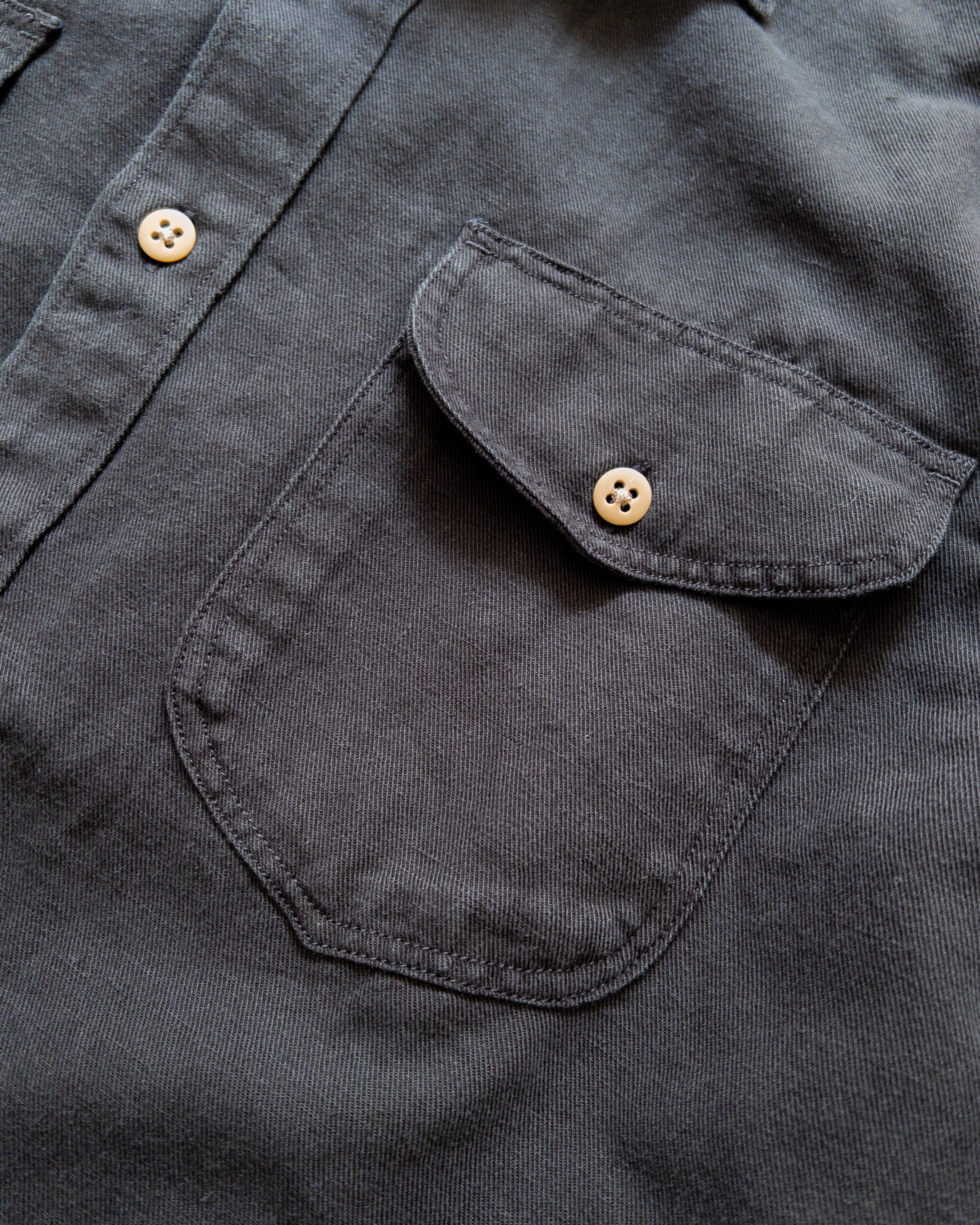 Cotton/Linen Twill Officer's Shirt - Faded Black - Image 2
