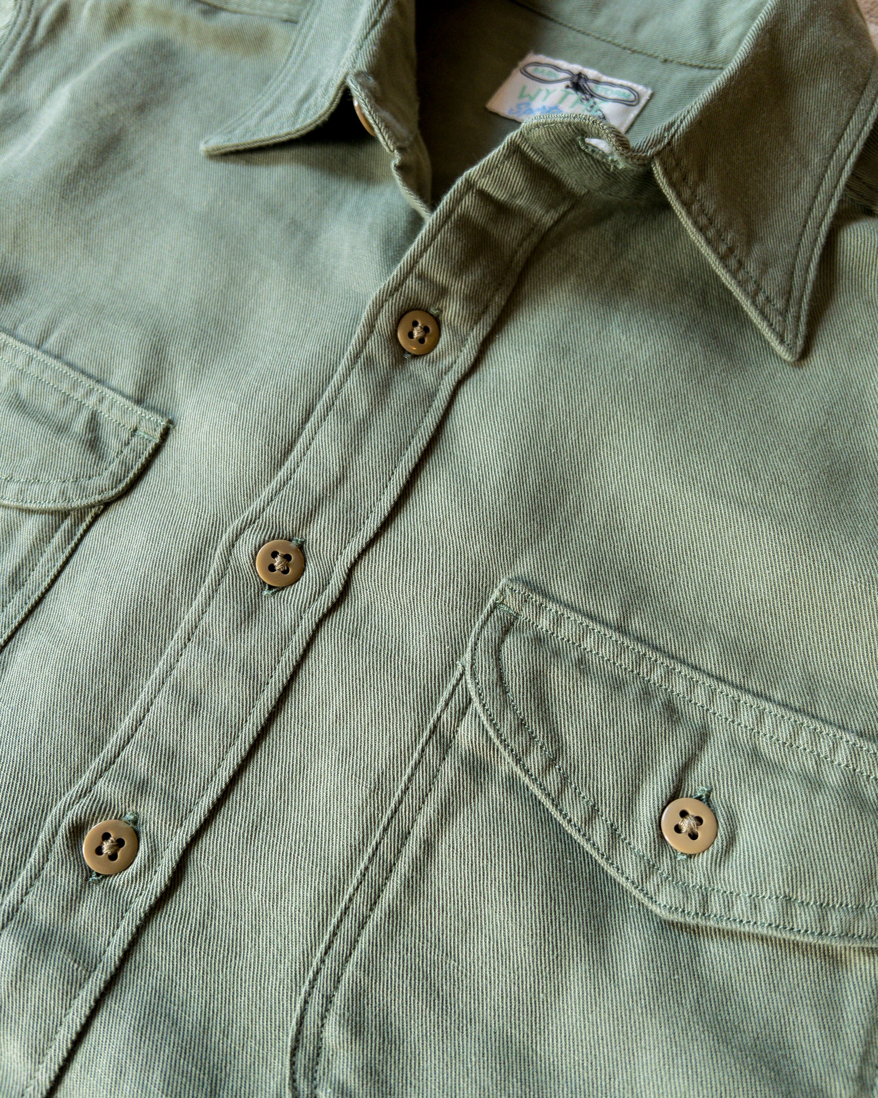 Cotton/Linen Twill Officer's Shirt - Faded Olive - Image 2