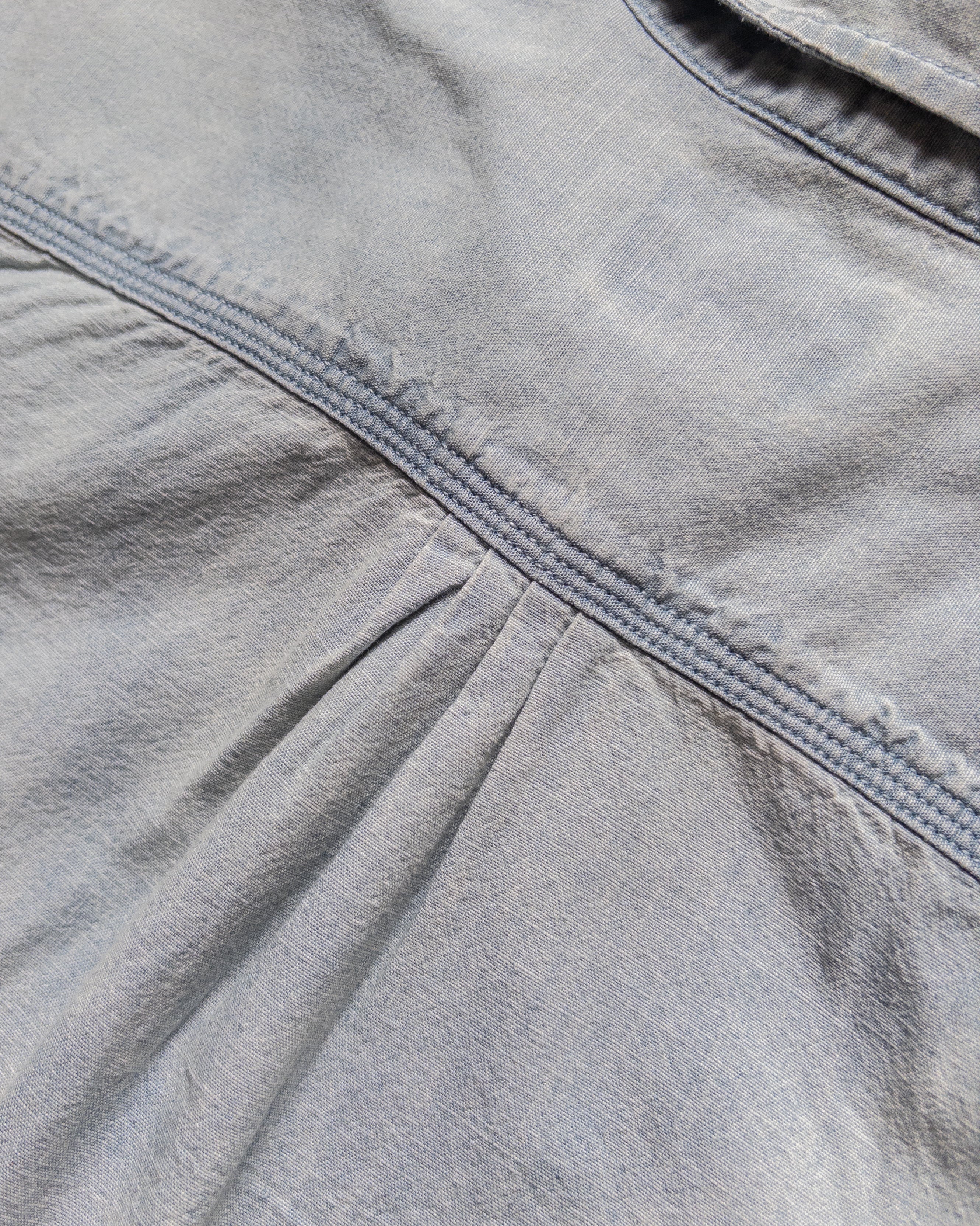 Embroidered Chambray Workshirt - Distressed and Sunfaded Indigo - Image 5