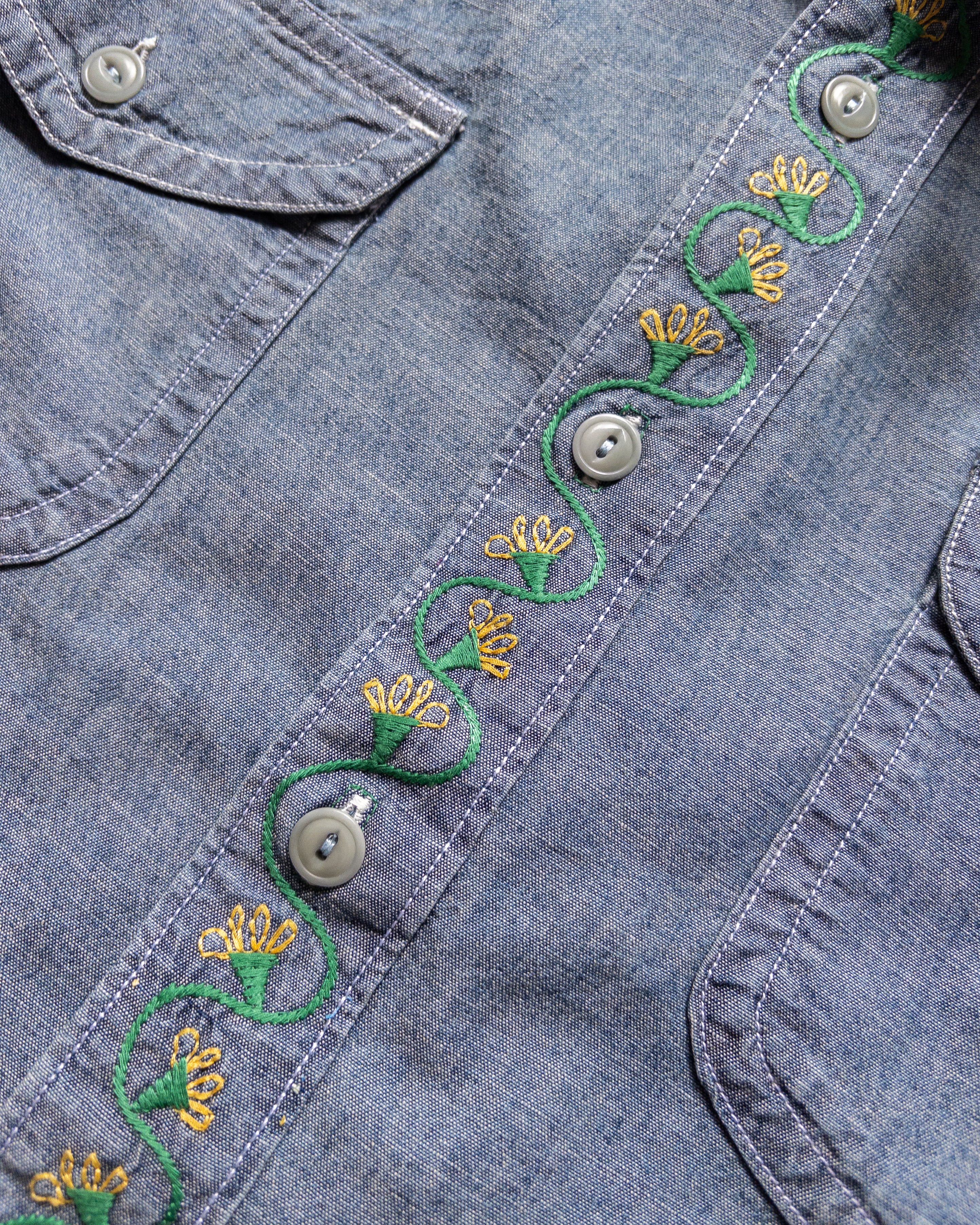 Embroidered Chambray Workshirt - Rinsed Indigo - Image 3