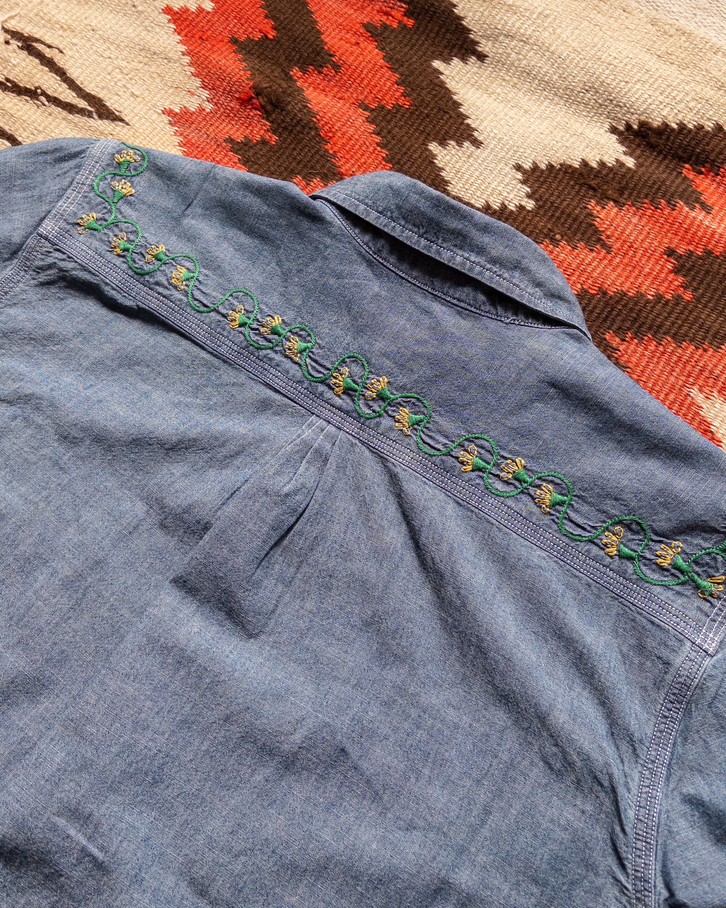 Embroidered Chambray Workshirt - Rinsed Indigo - Image 5