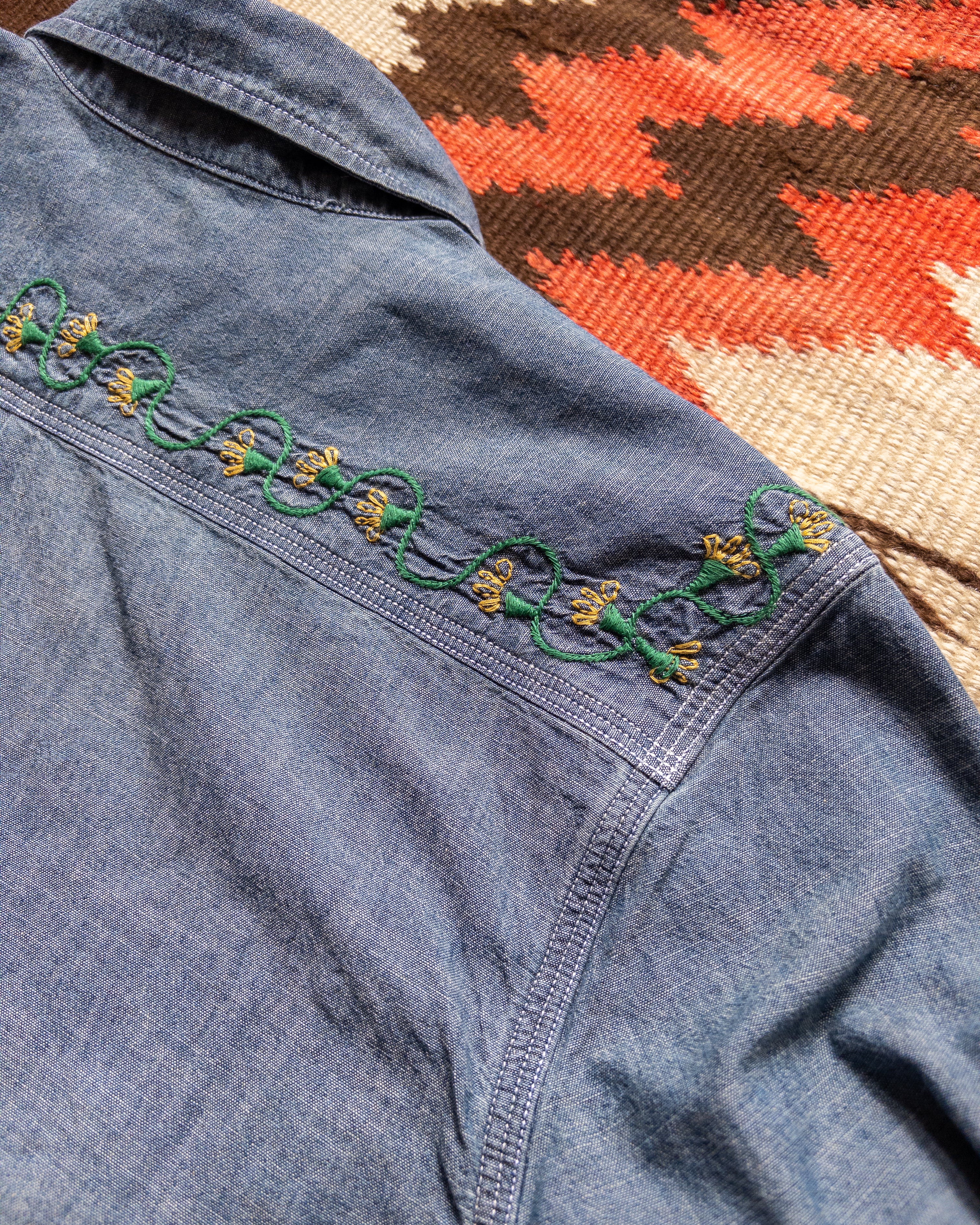 Embroidered Chambray Workshirt - Rinsed Indigo - Image 7