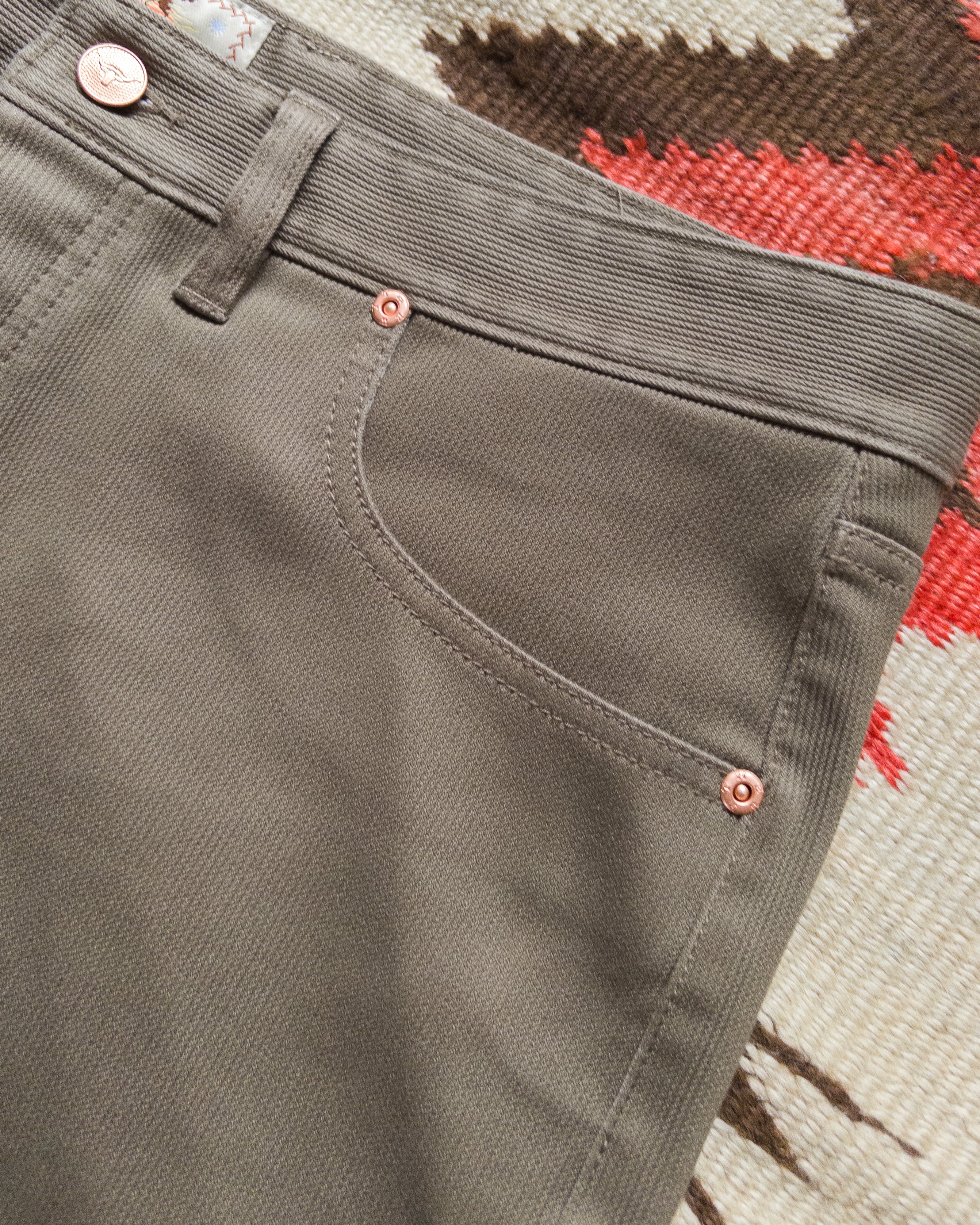Bedford Cord Five Pocket Pants - Faded Olive - Image 3
