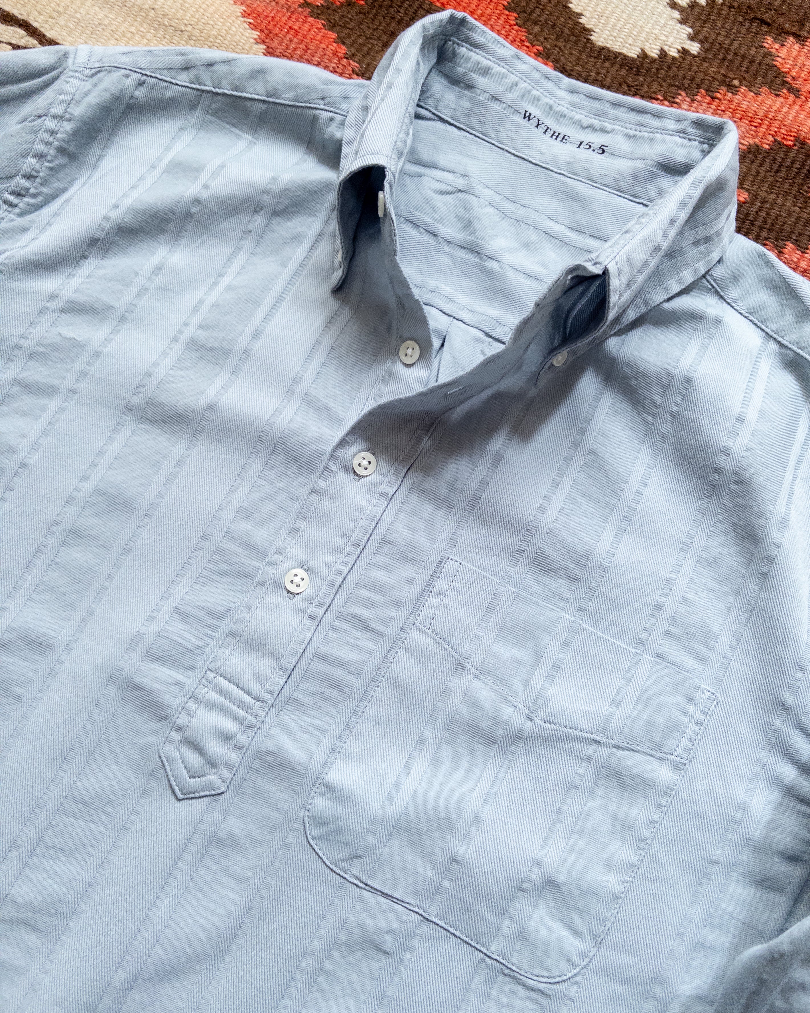 French Hickory Stripe Popover Button Down - Faded Bench Blue - Image 2