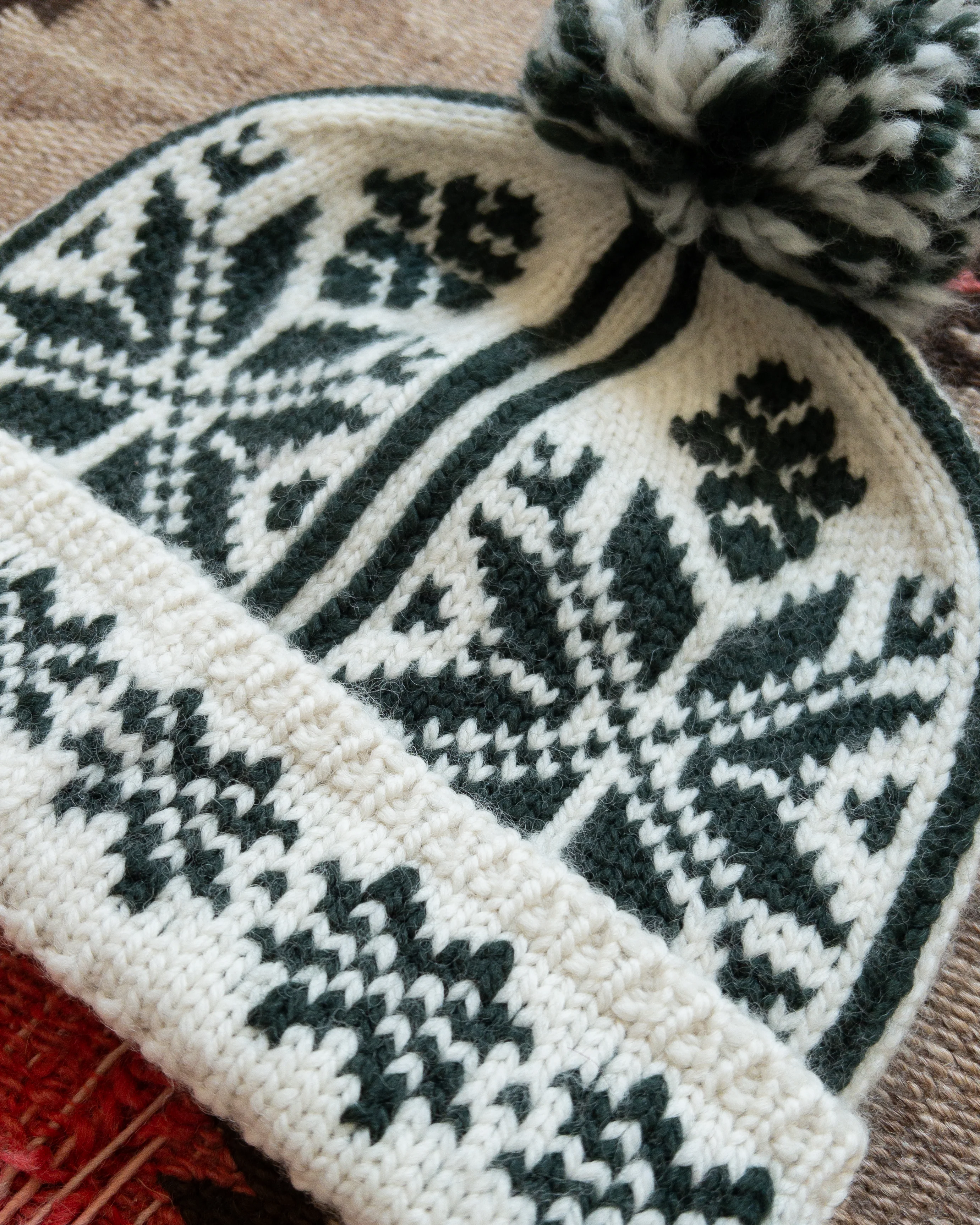 Jacquard Pom Beanie - Evergreen - Image 2