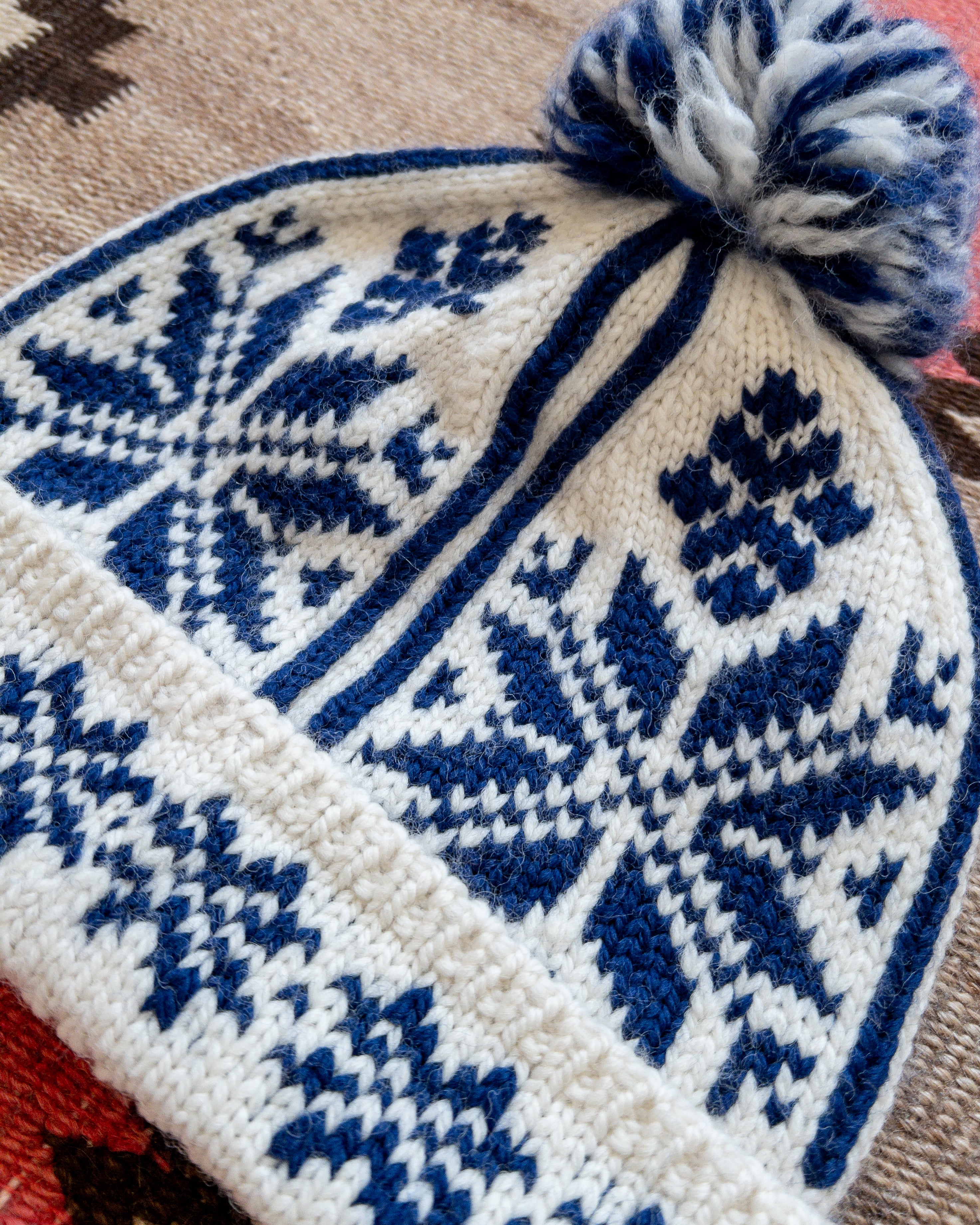 Jacquard Pom Beanie - Royal Blue - Image 2