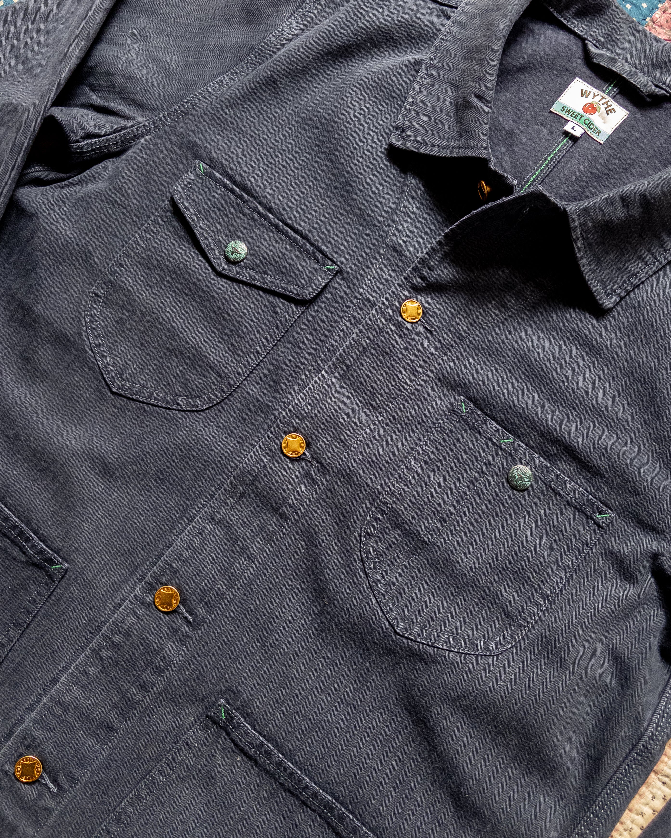 Japanese Cotton Herringbone Barn Jacket - Faded Navy - Image 2