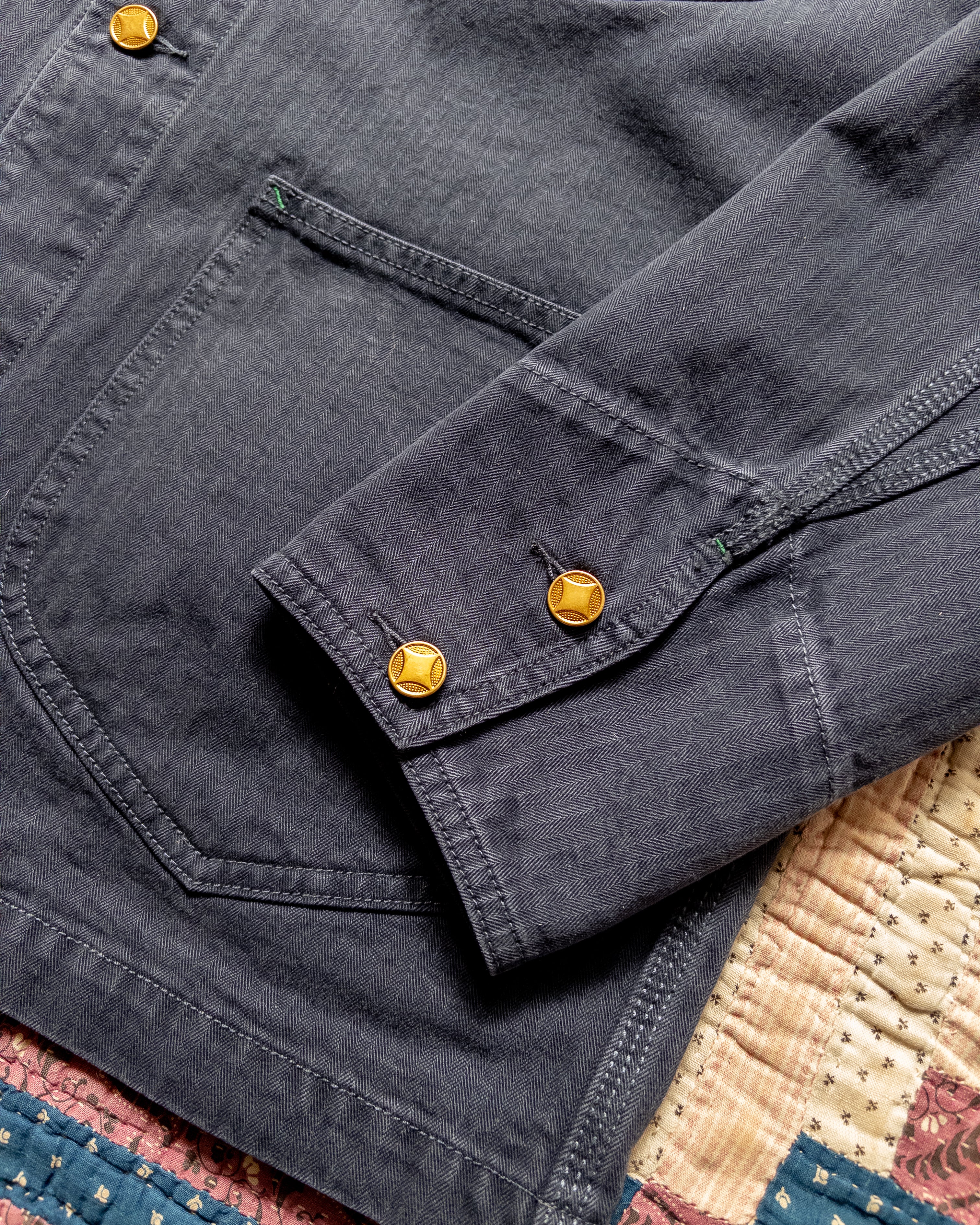 Japanese Cotton Herringbone Barn Jacket - Faded Navy - Image 3