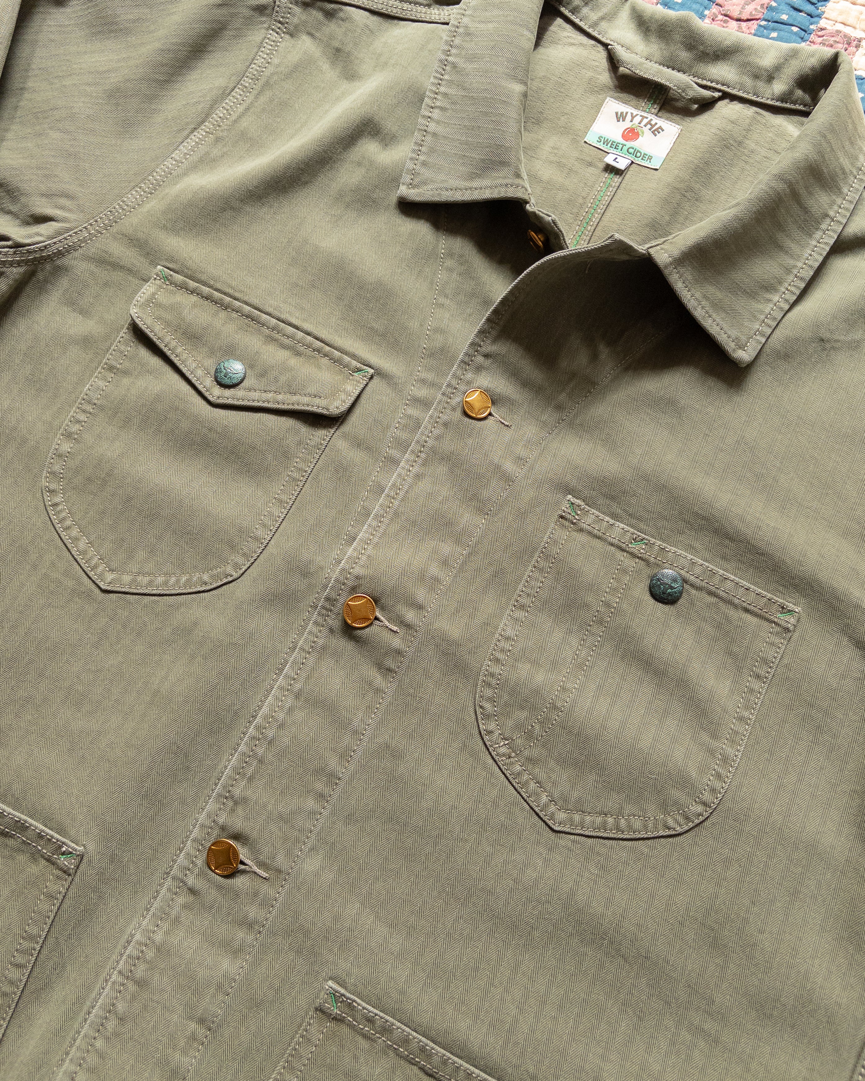 Japanese Cotton Herringbone Barn Jacket - Faded Olive - Image 2