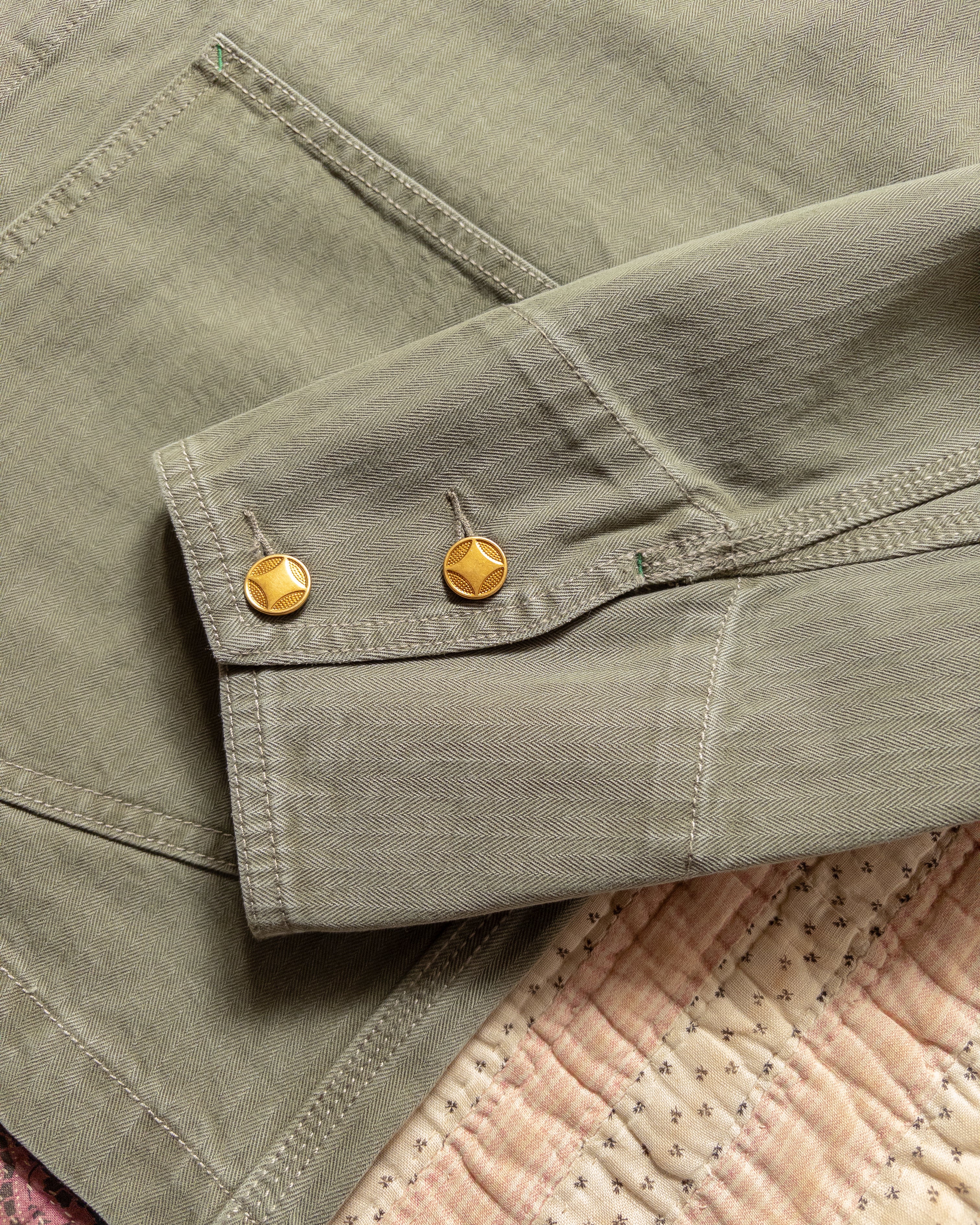 Japanese Cotton Herringbone Barn Jacket - Faded Olive - Image 3