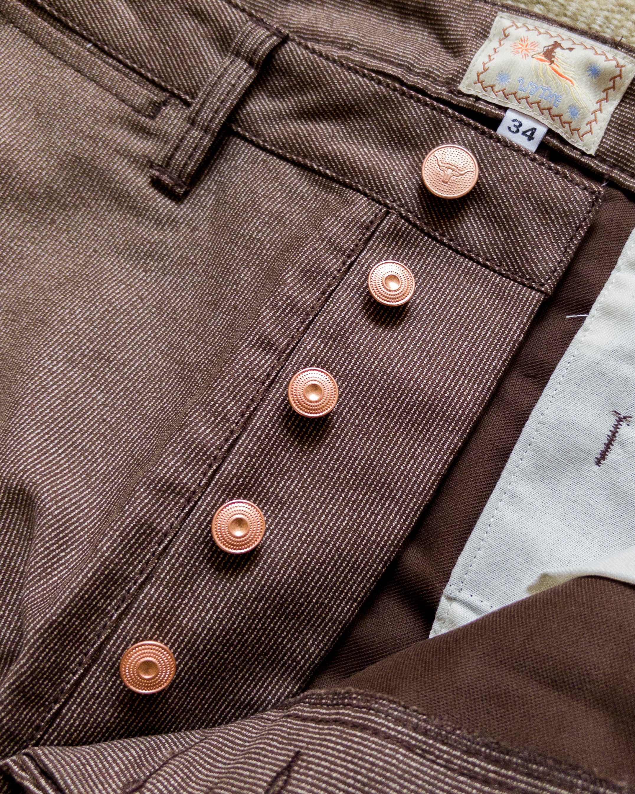 Japanese Wabash Stripe Moleskin Chinos - Espresso Brown - Image 3