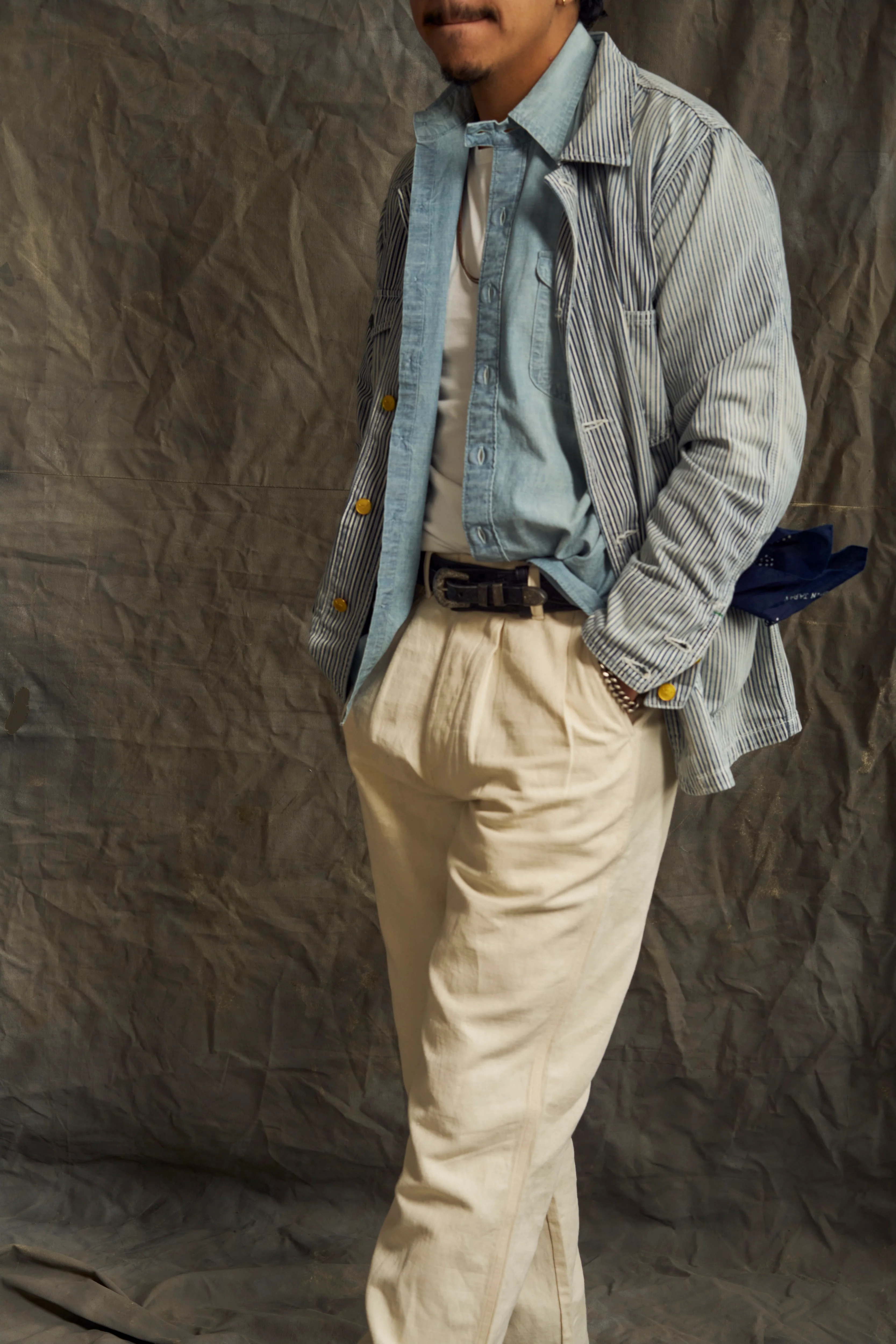 Liberty Stripe Barn Jacket - Washed Indigo - Image 4