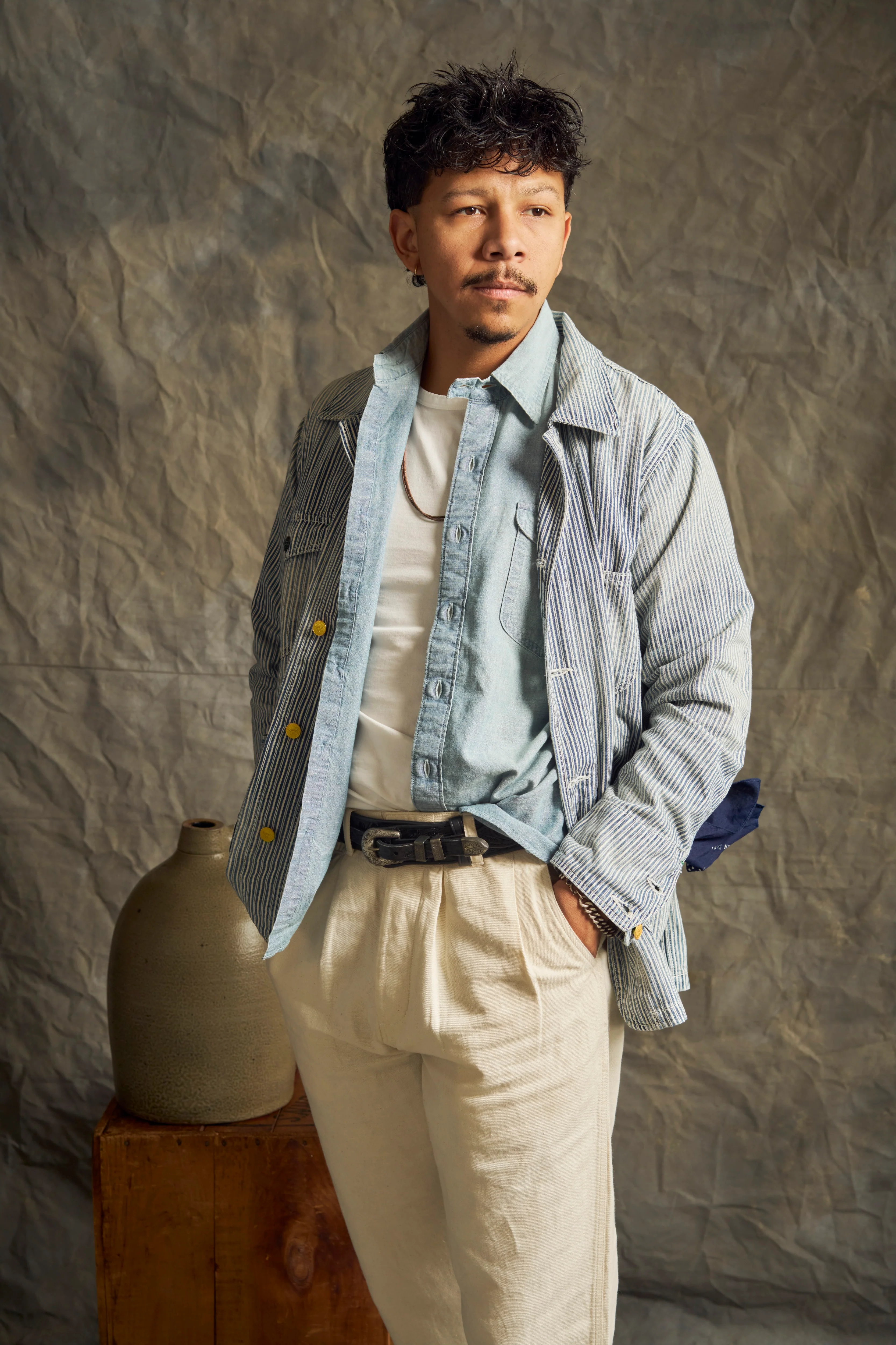 Liberty Stripe Barn Jacket - Washed Indigo - Image 5