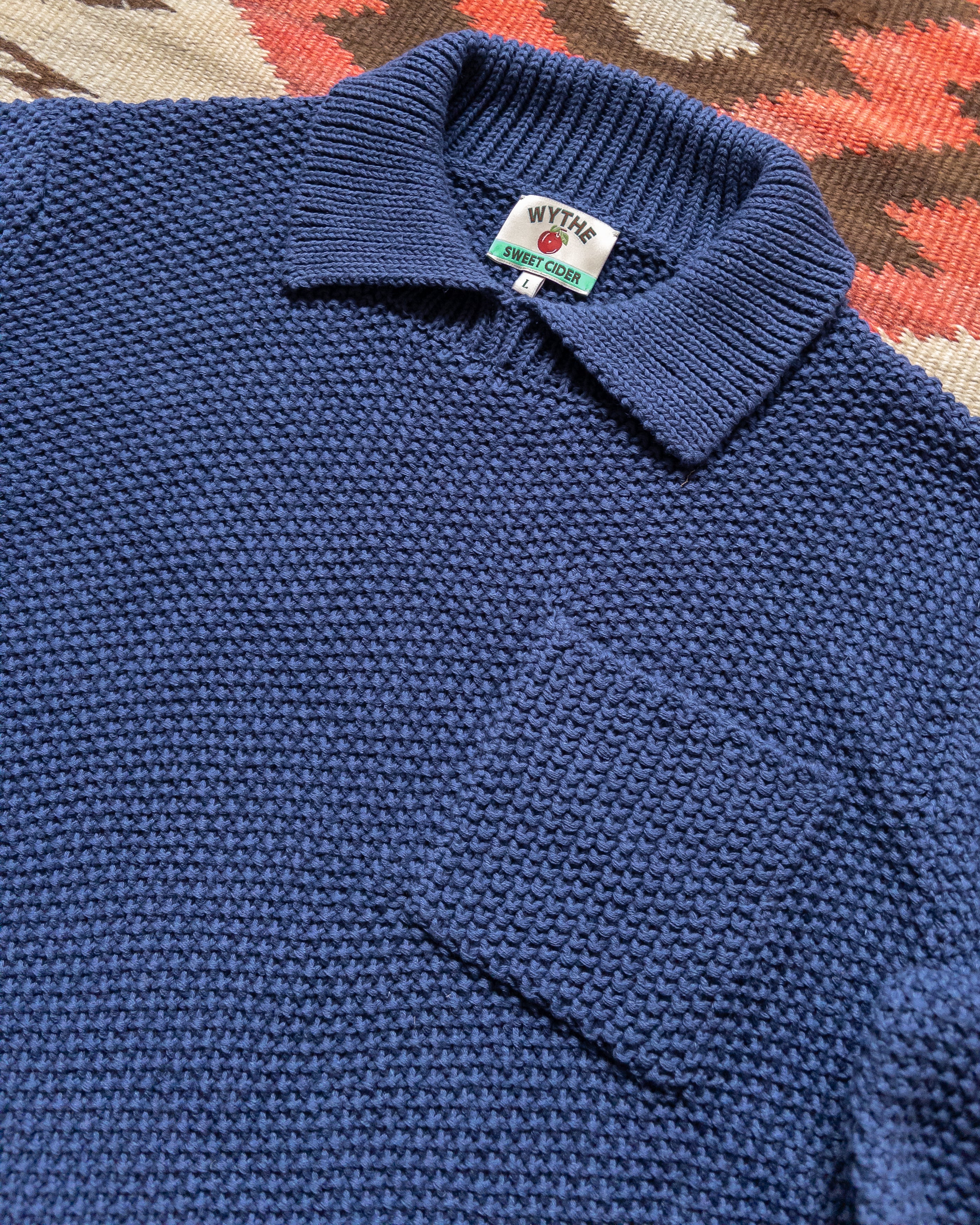 Moss Stitch Collared Sweater - Faded Navy - Image 2