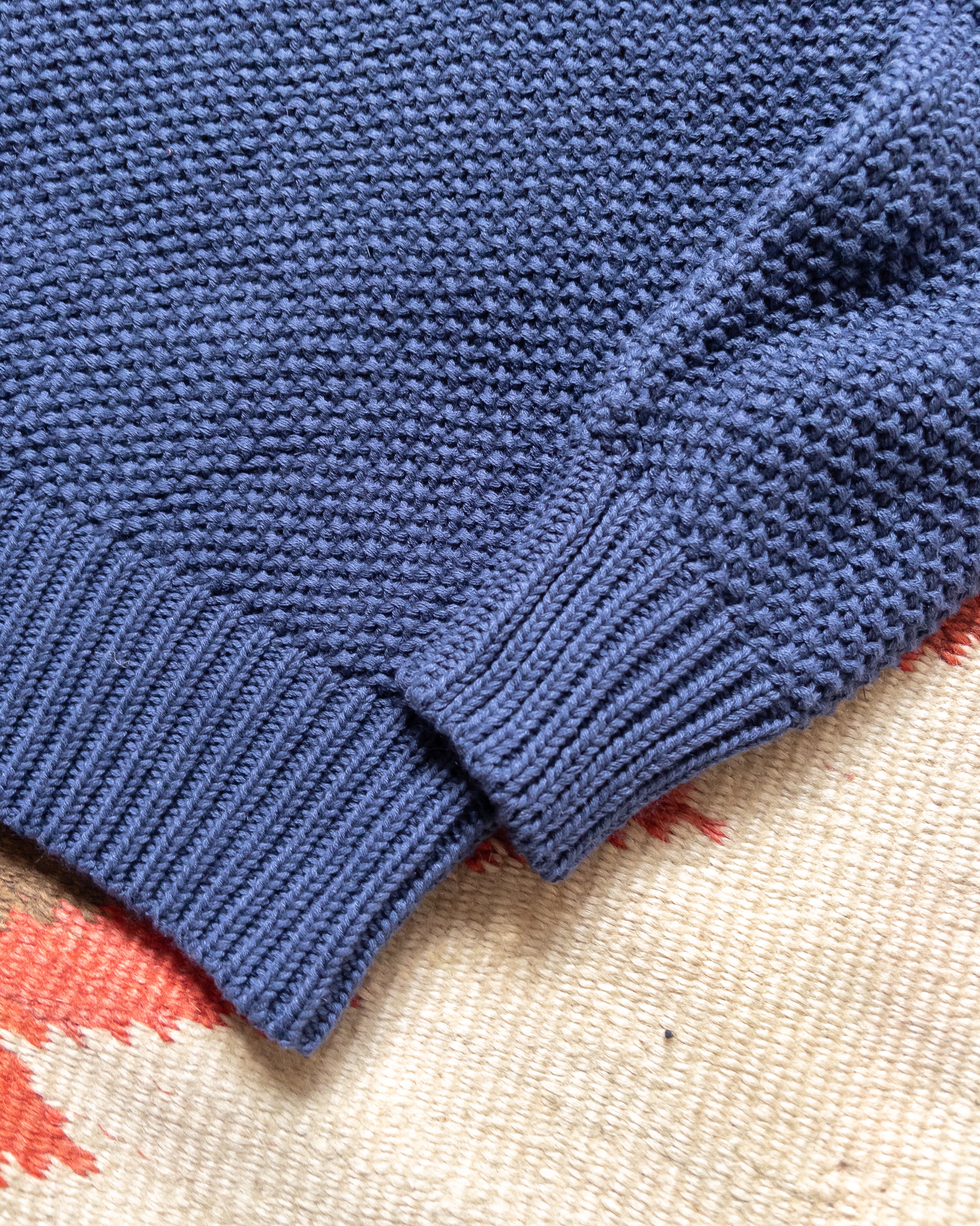 Moss Stitch Collared Sweater - Faded Navy - Image 3