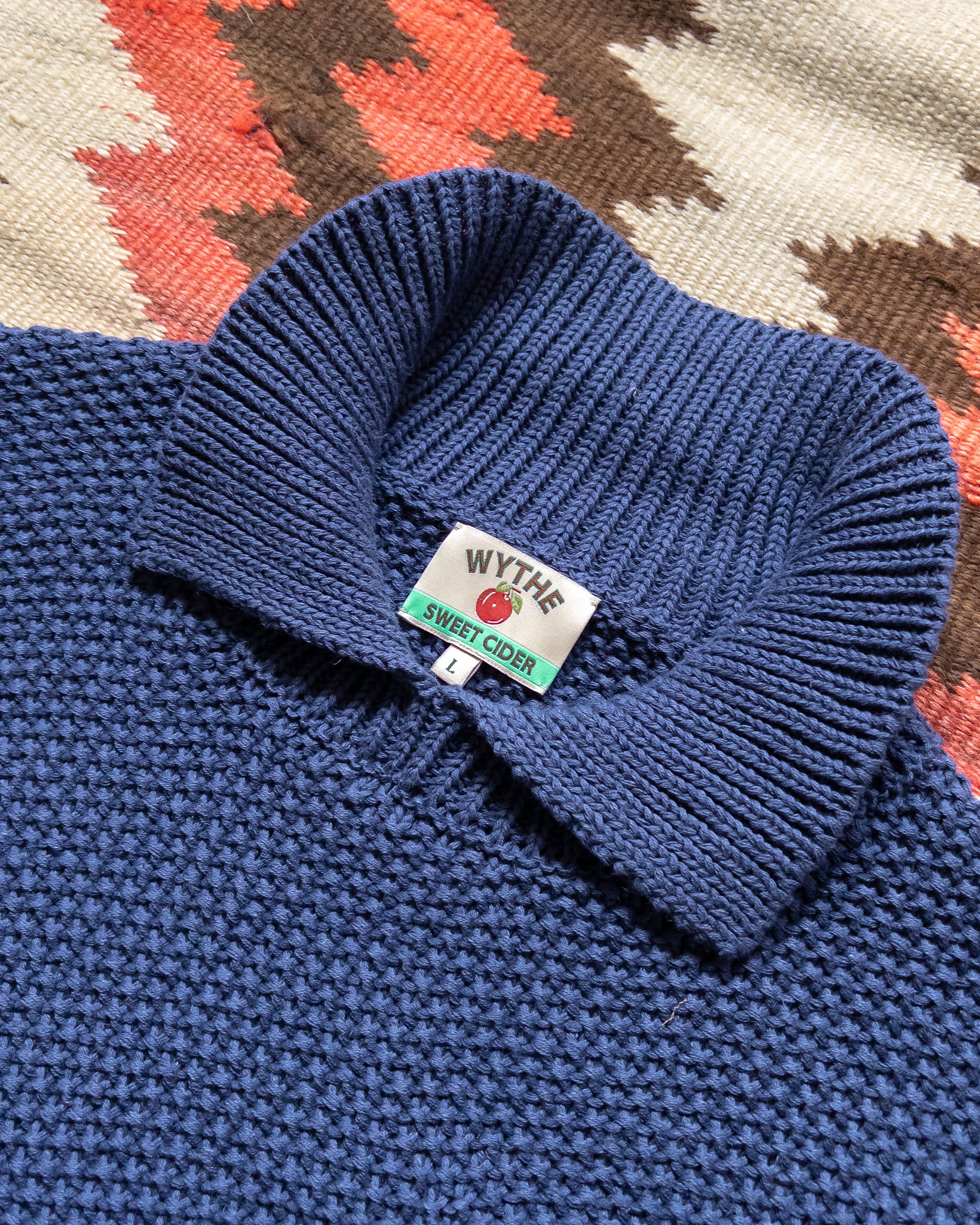 Moss Stitch Collared Sweater - Faded Navy - Image 4