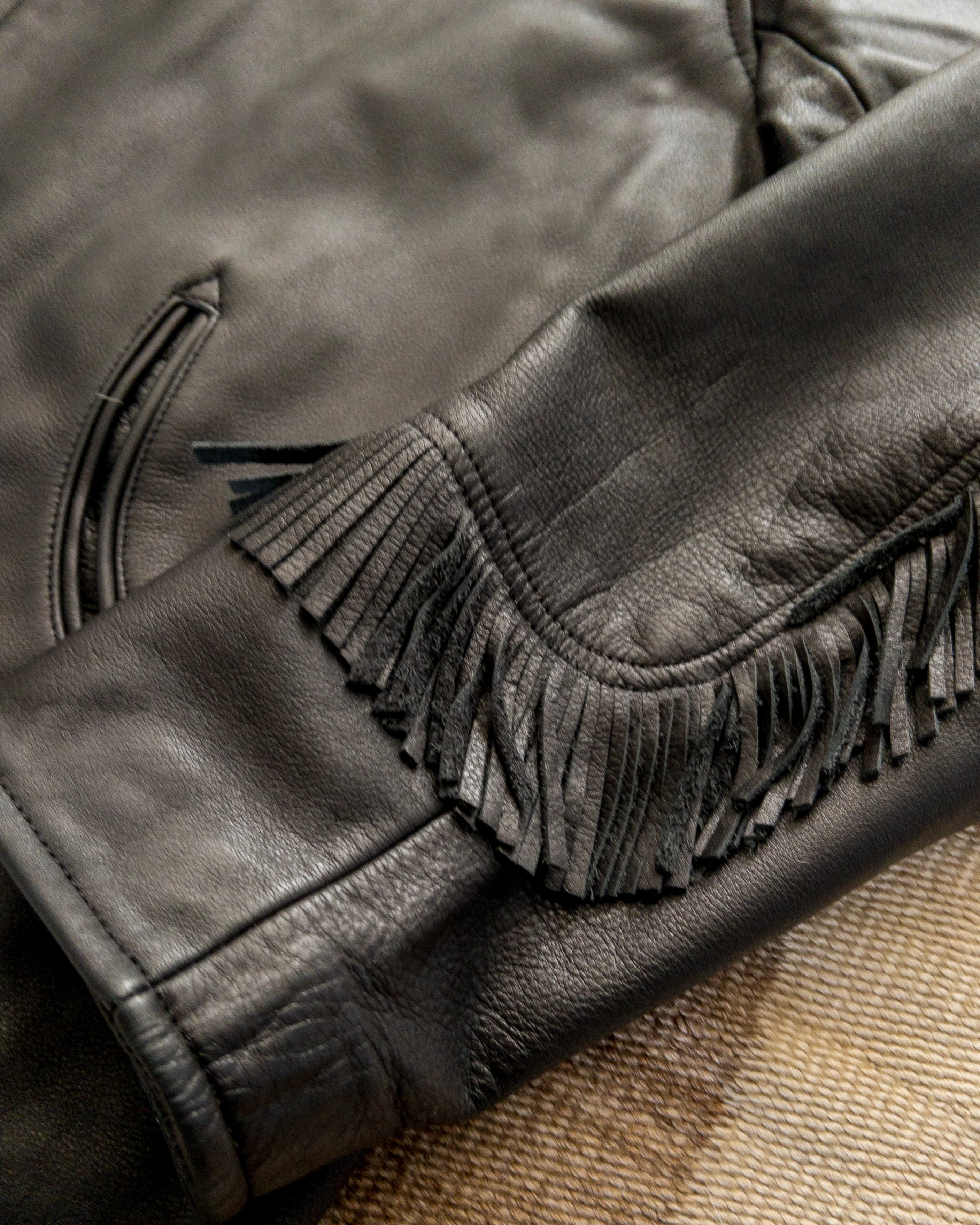 Mustang Fringe Leather Jacket - Black - Image 4
