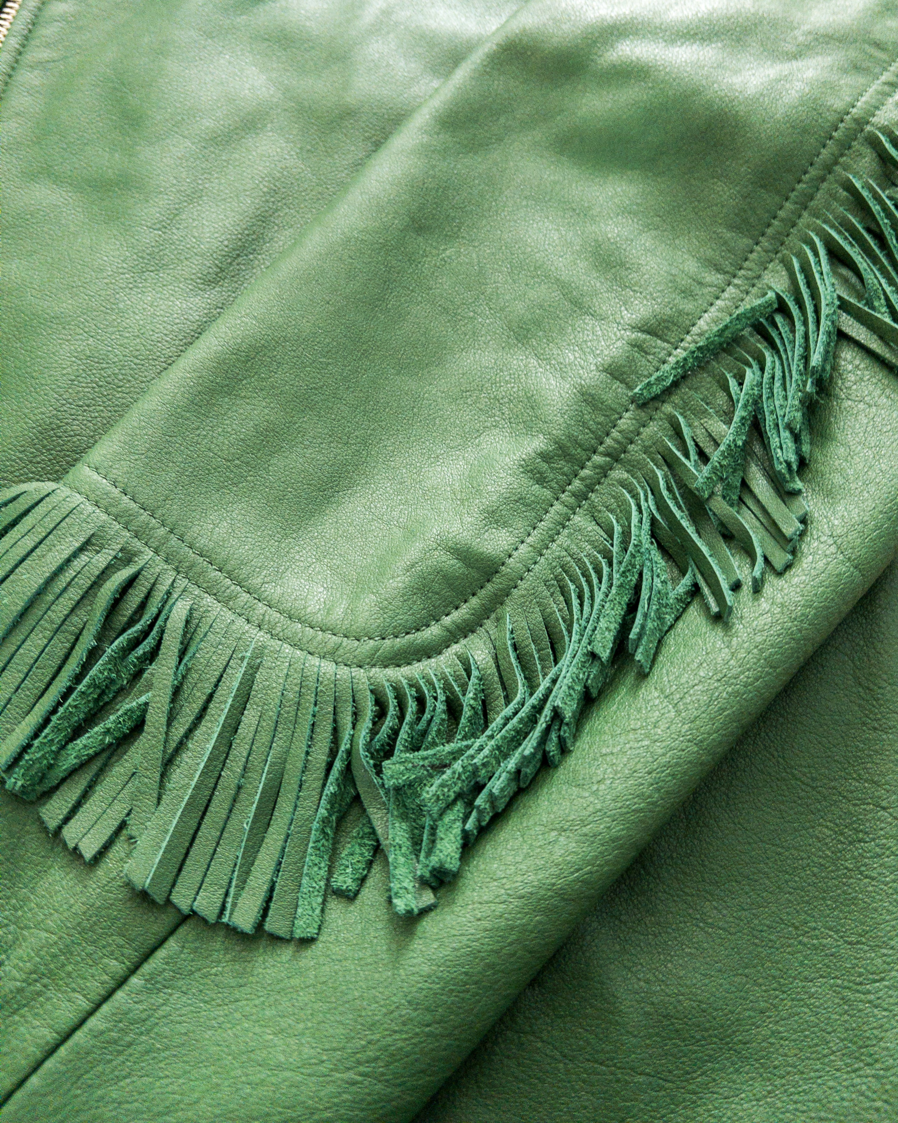 Mustang Fringe Leather Jacket - Green - Image 5
