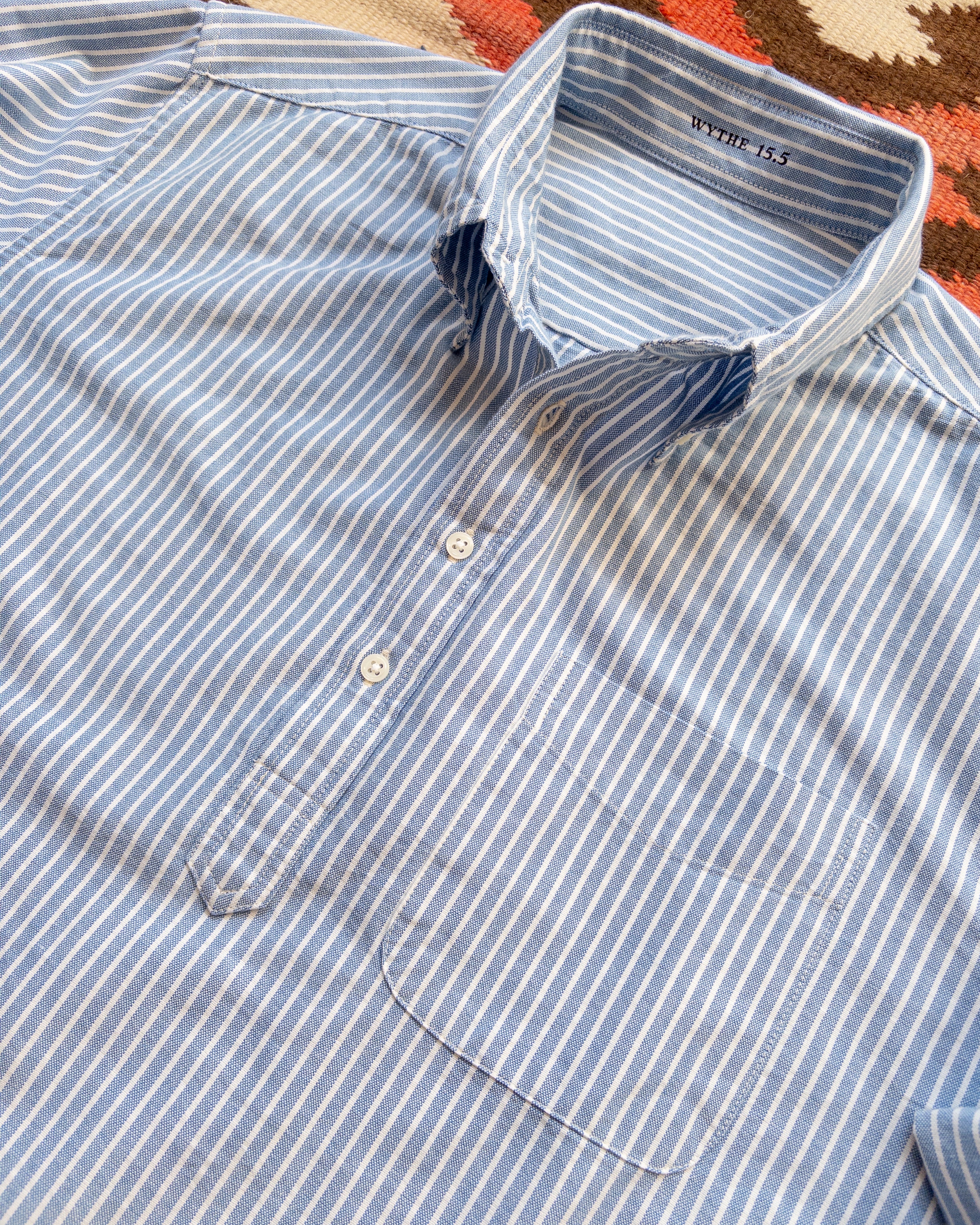 Oxford Cloth Button Down Popover - Blue and White Stripe - Image 2