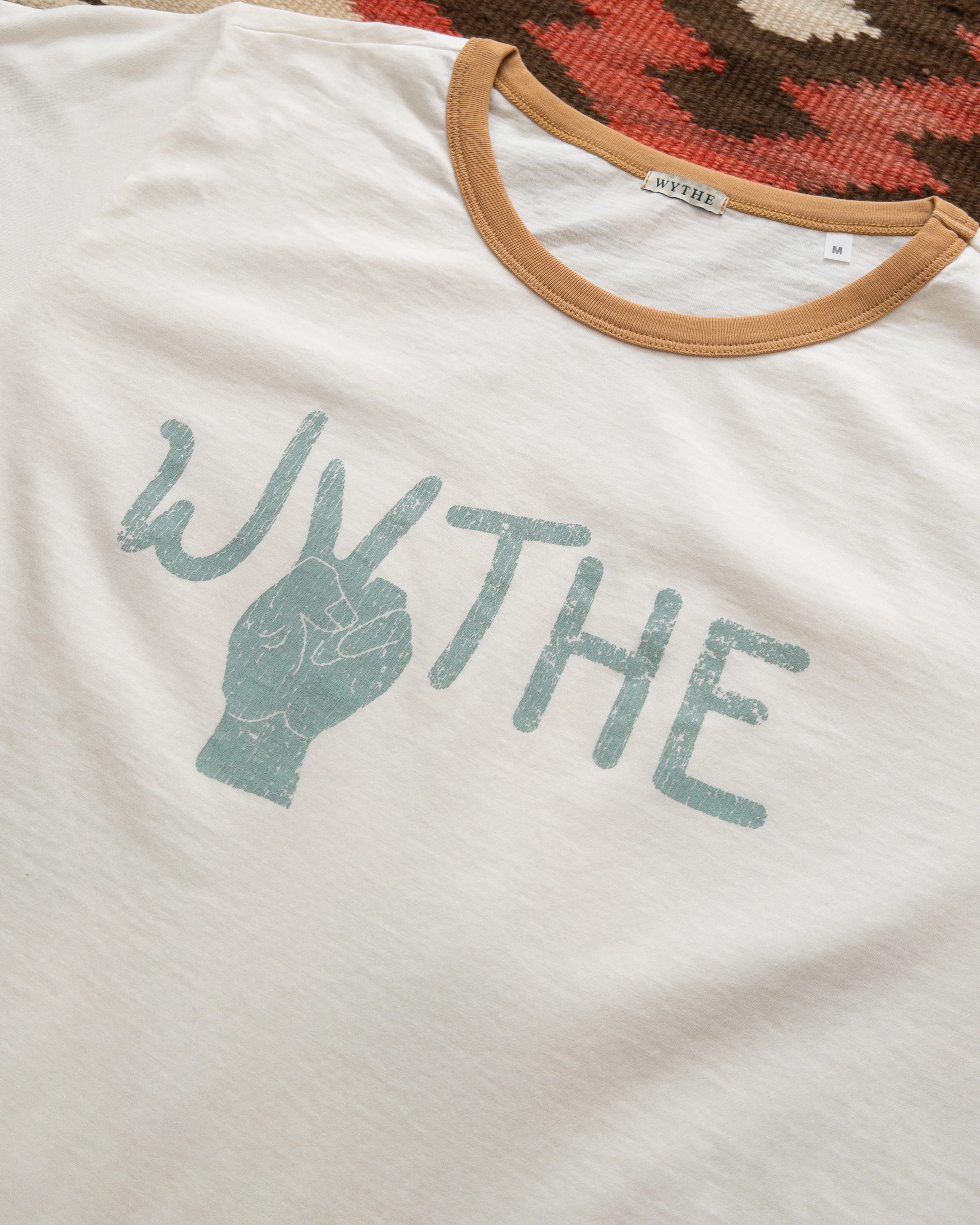 Peace Print Tubular Ringer T-Shirt - Apricot - Image 2