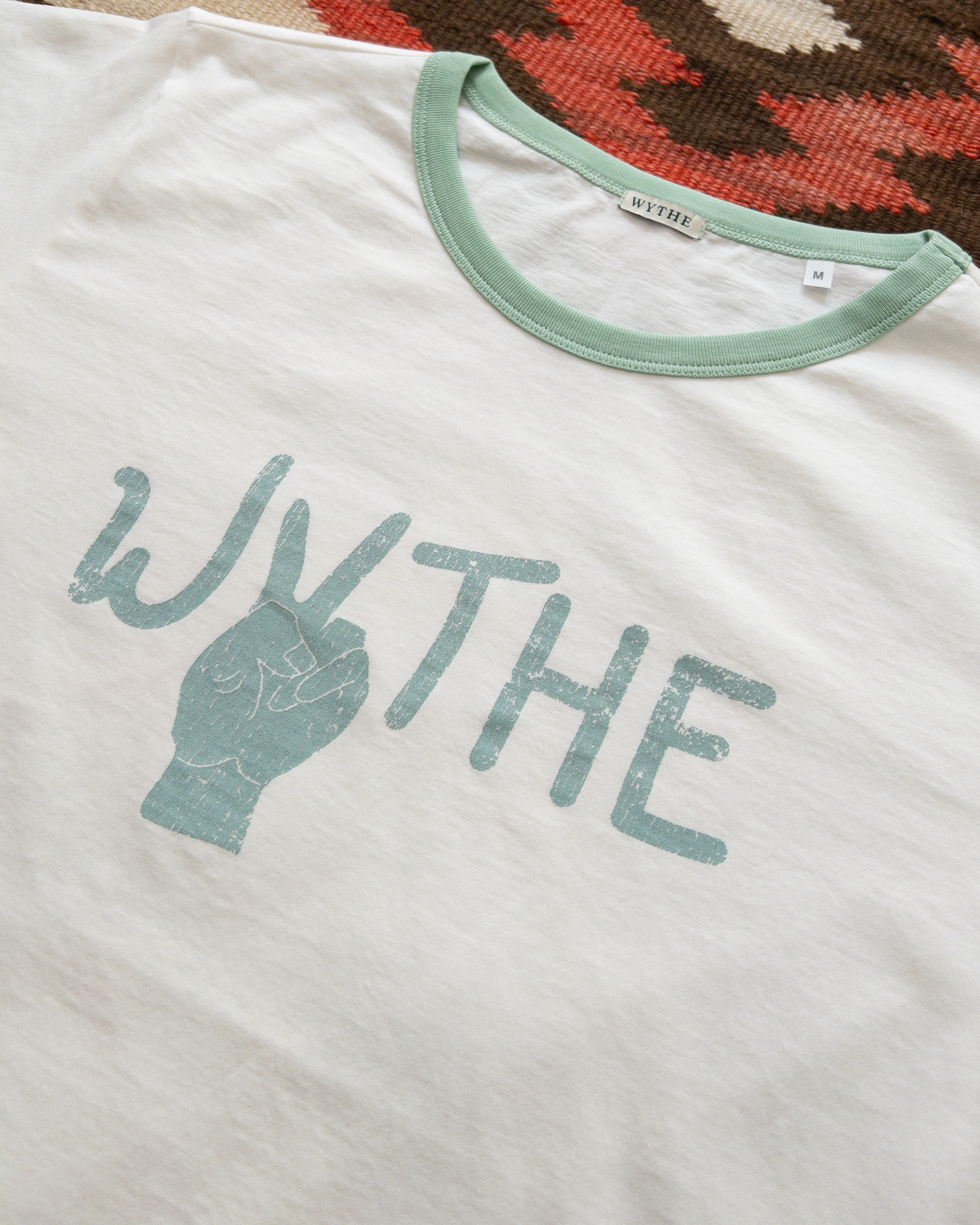 Peace Print Tubular Ringer T-Shirt - Celadon - Image 2