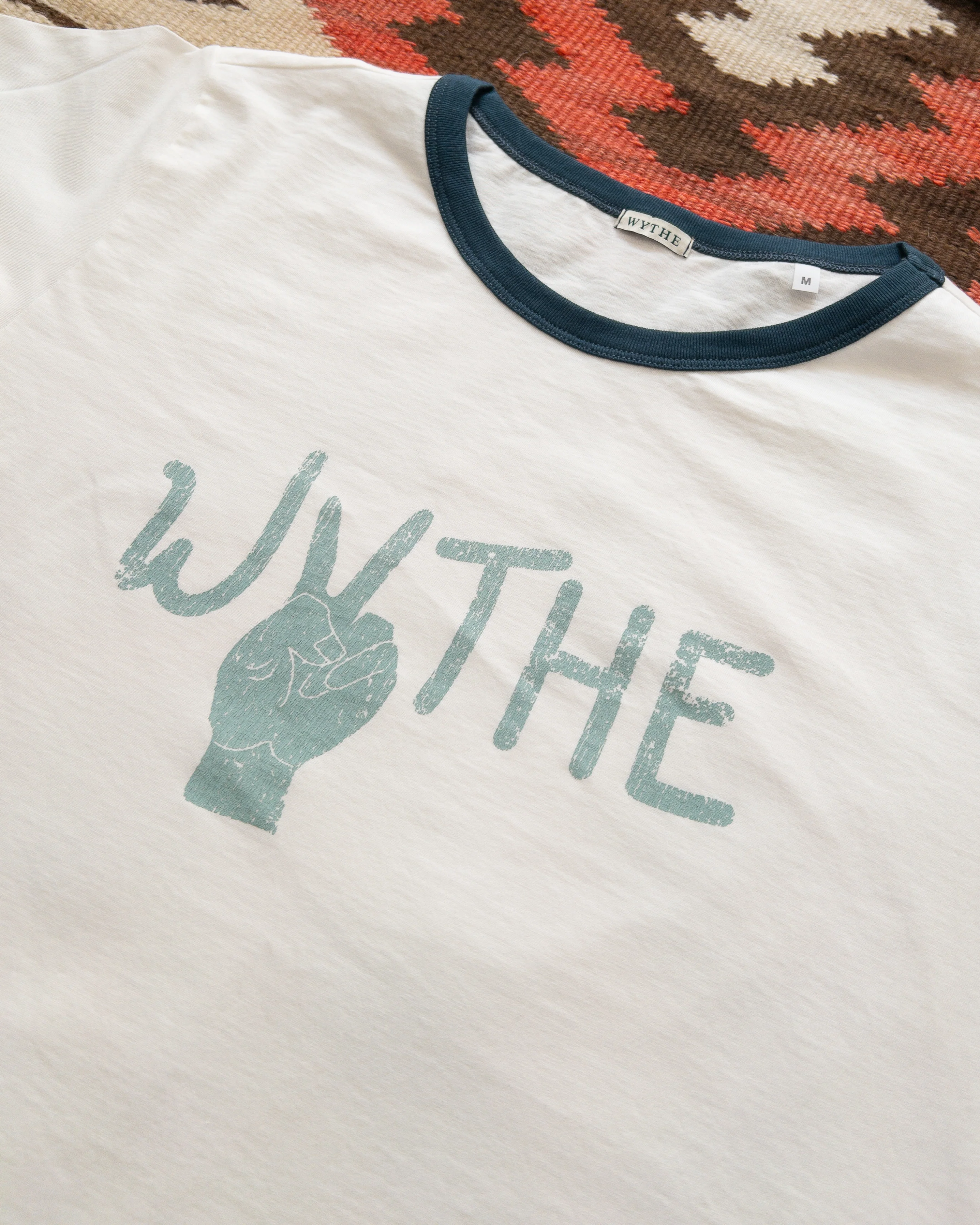 Peace Print Tubular Ringer T-Shirt - Navy - Image 2