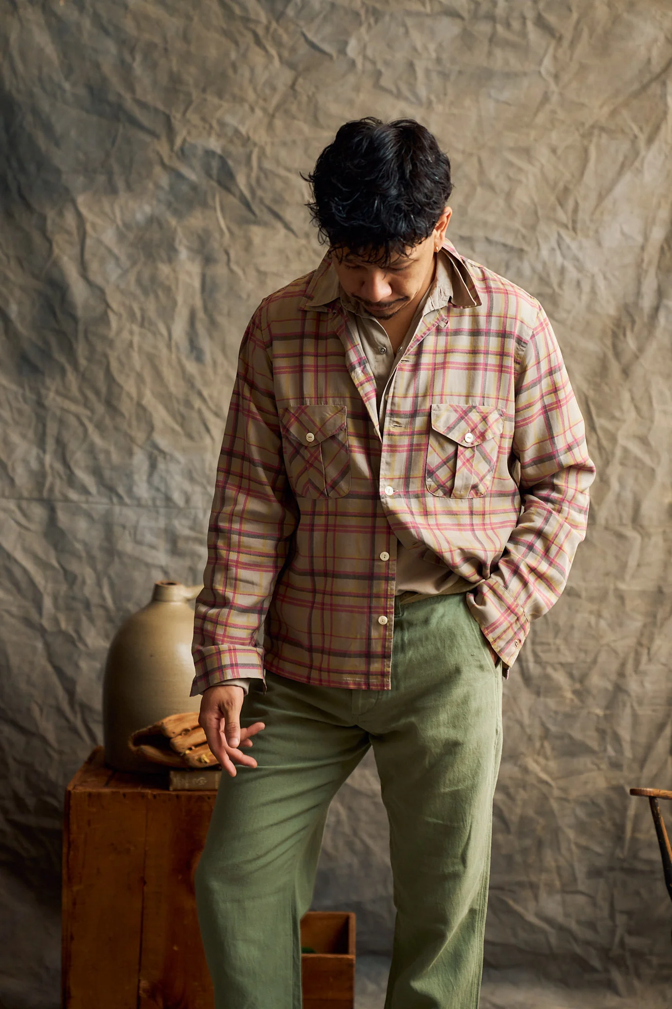 Printed Corral Plaid Tencel Patio Shirt - Nutmeg - Image 2