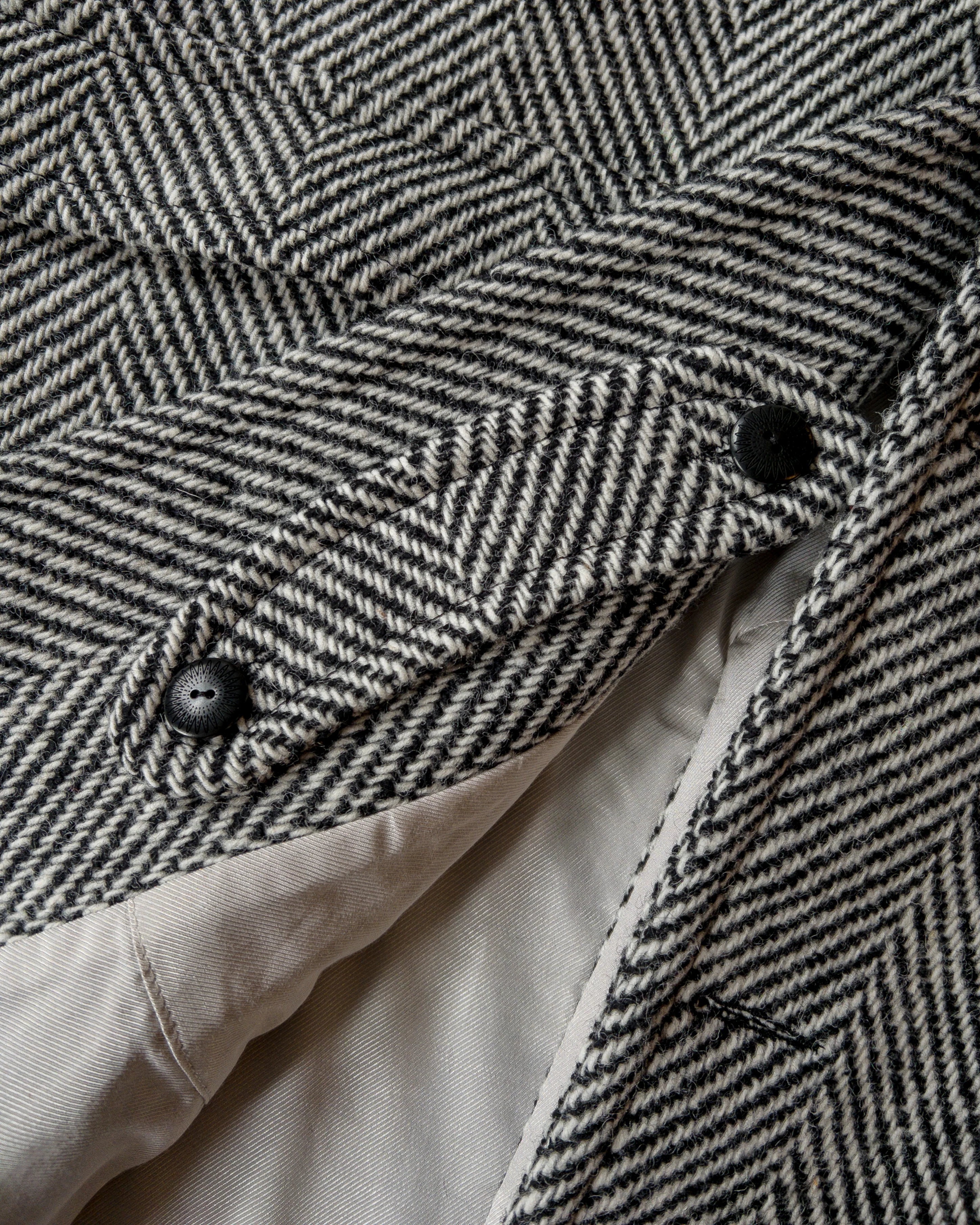 Raglan Wool Overcoat - Black/Cream Herringbone Tweed - Image 3