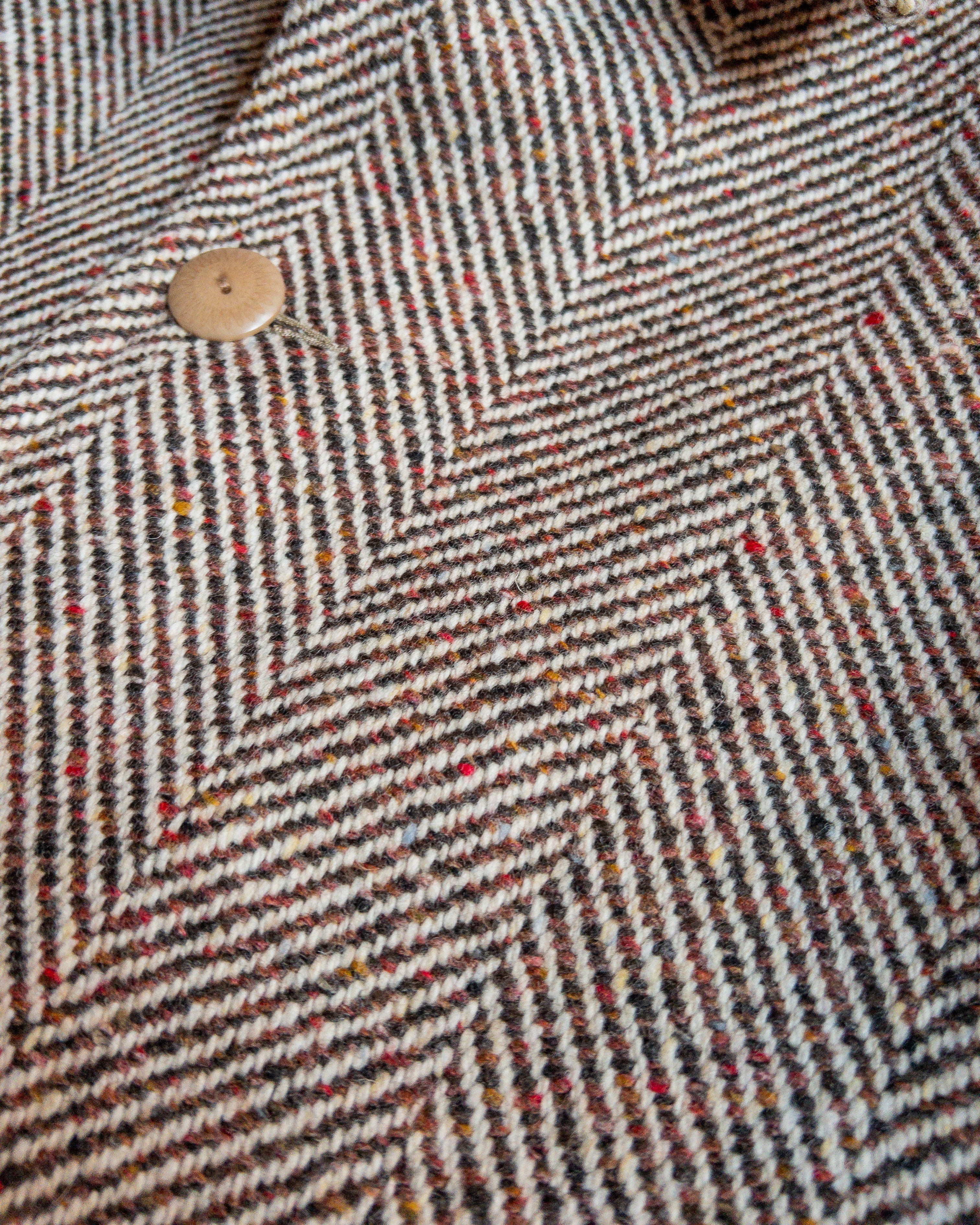 Raglan Wool Overcoat - Brown/Cream Donegal Herringbone - Image 2