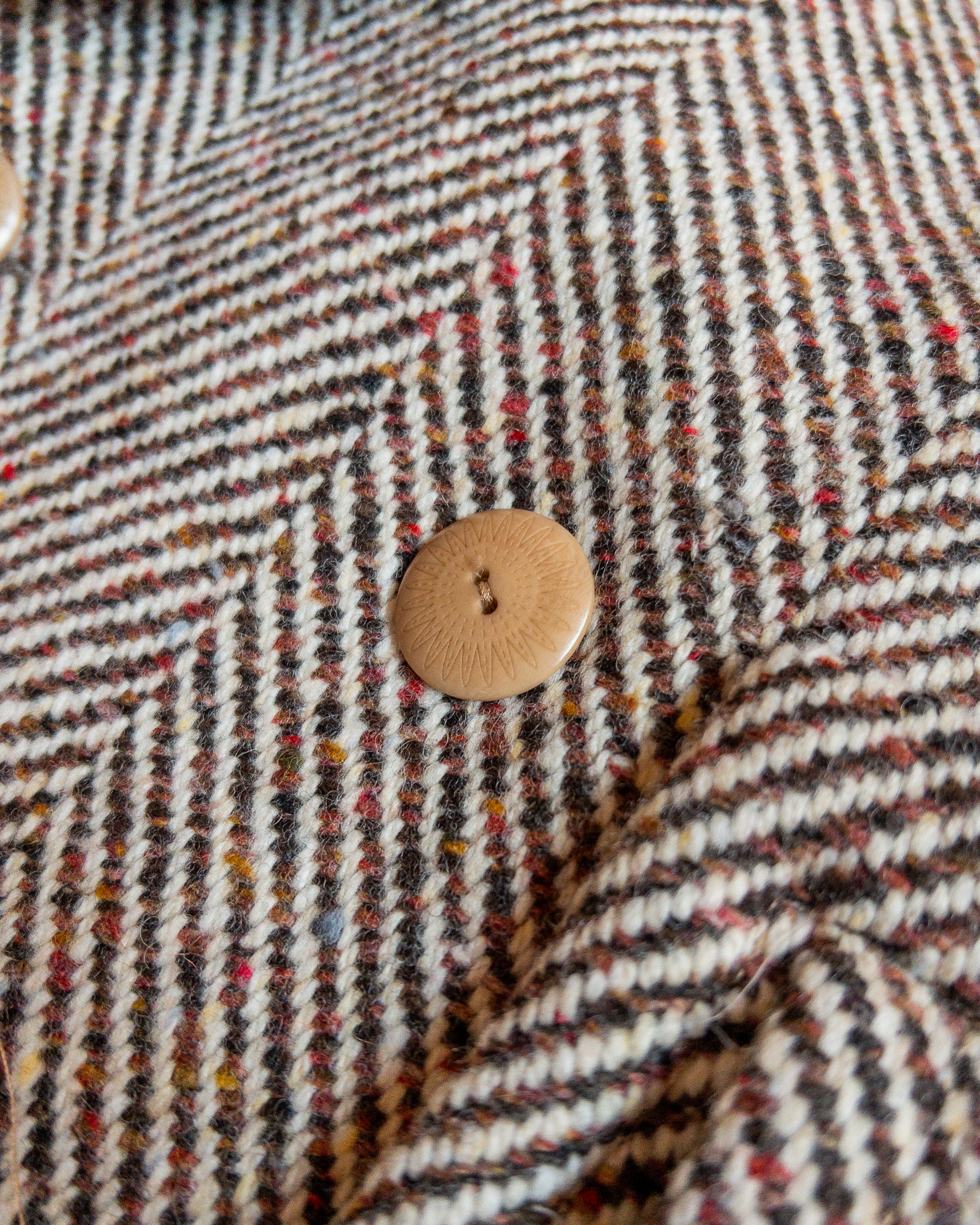 Raglan Wool Overcoat - Brown/Cream Donegal Herringbone - Image 3
