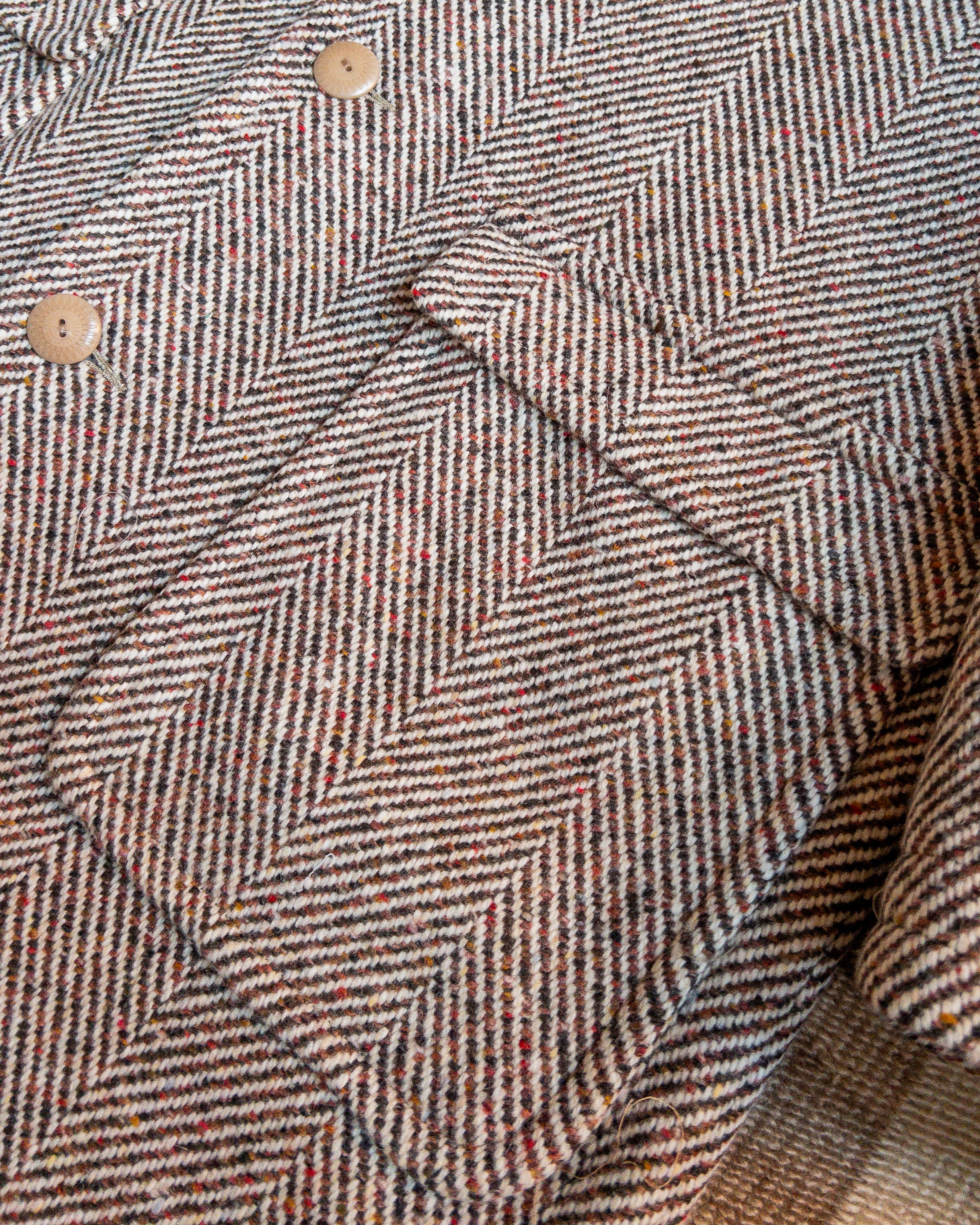 Raglan Wool Overcoat - Brown/Cream Donegal Herringbone - Image 4