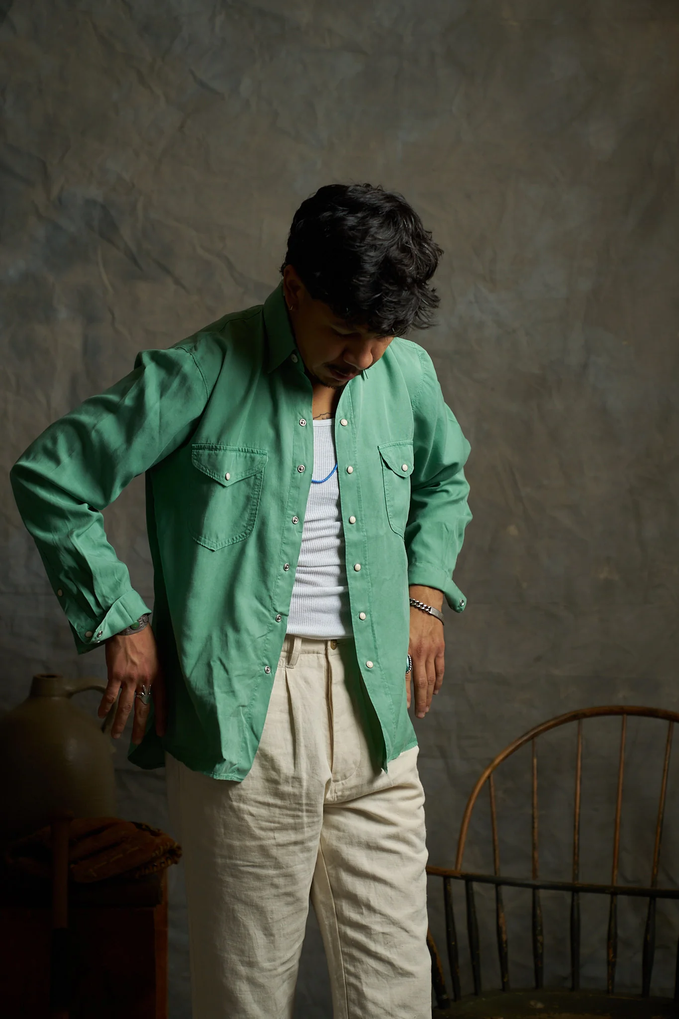 Tencel Gabardine Pearlsnap Shirt - Celadon - Image 2