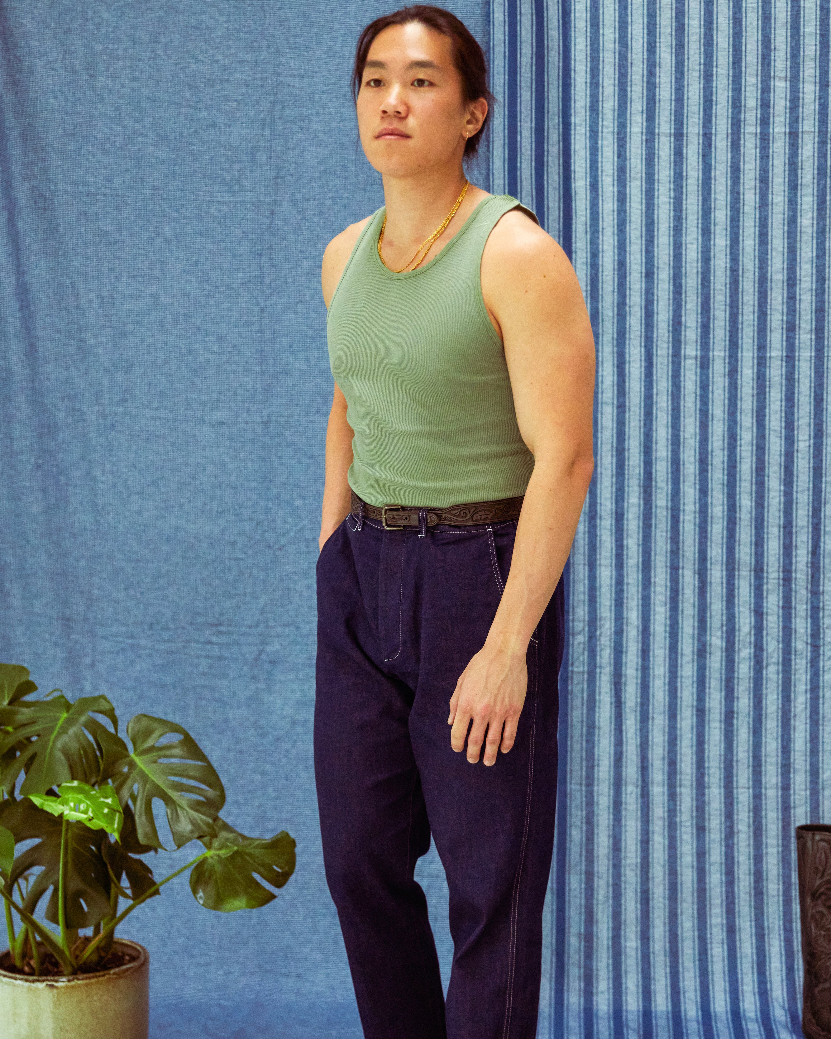 Tubular Cotton Ribbed Tank Top - Faded Olive - USA - Image 2