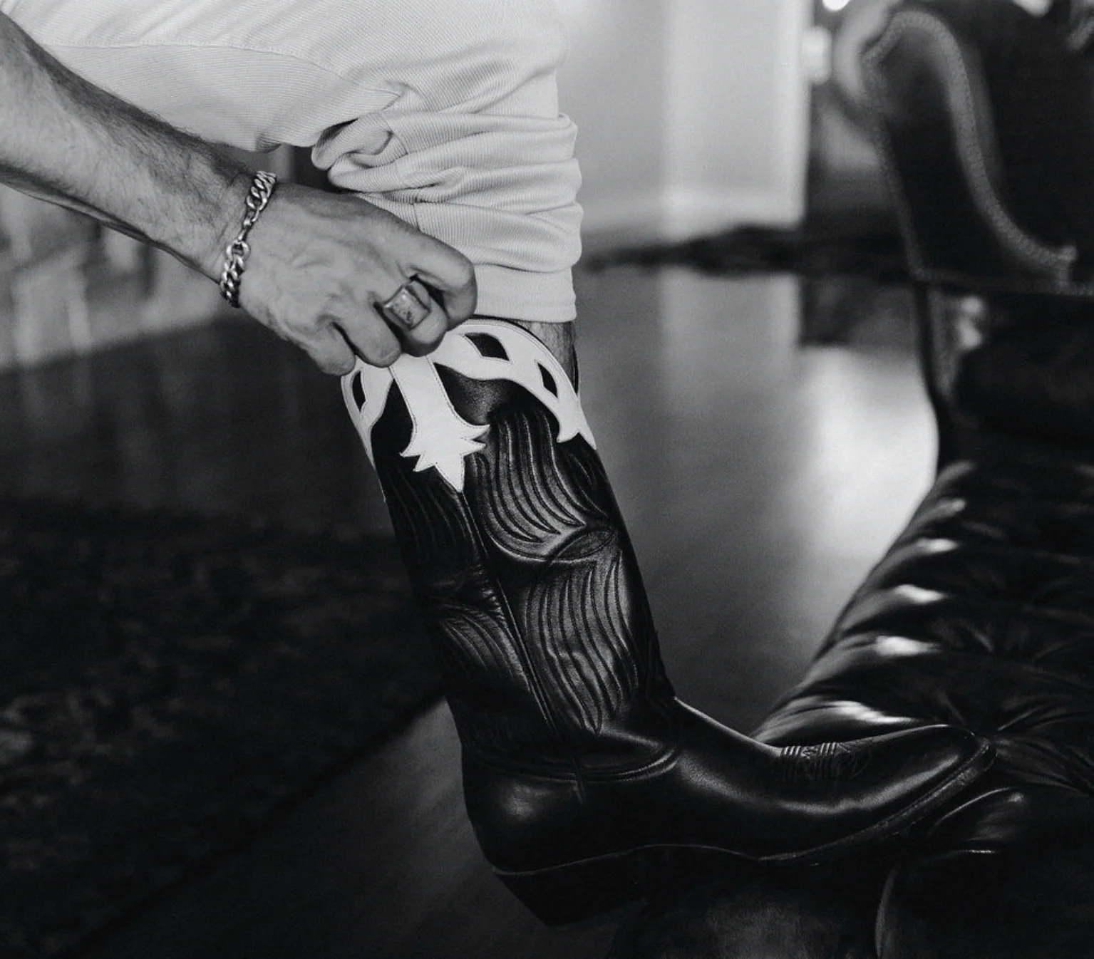 Black and Bone Calfskin Western Boots - 50% PREORDER DEPOSIT - Image 5