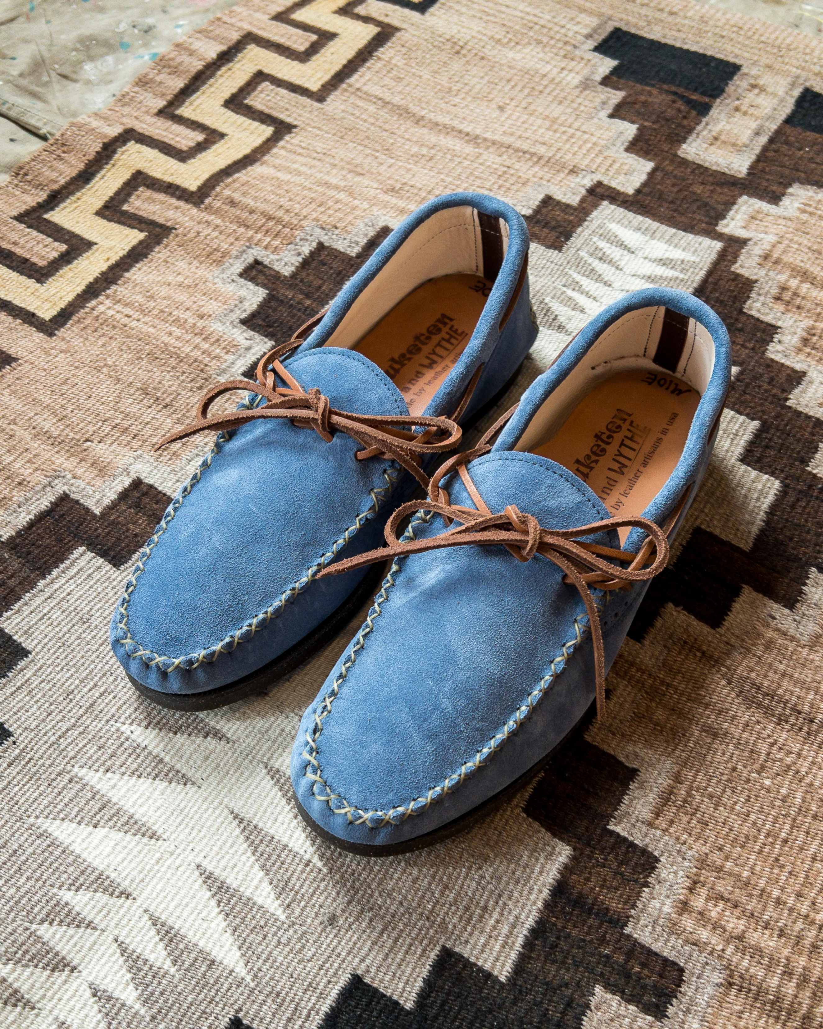 Wythe x Yuketen Handmade Suede Canoe Mocs - Ox Blue - Image 3