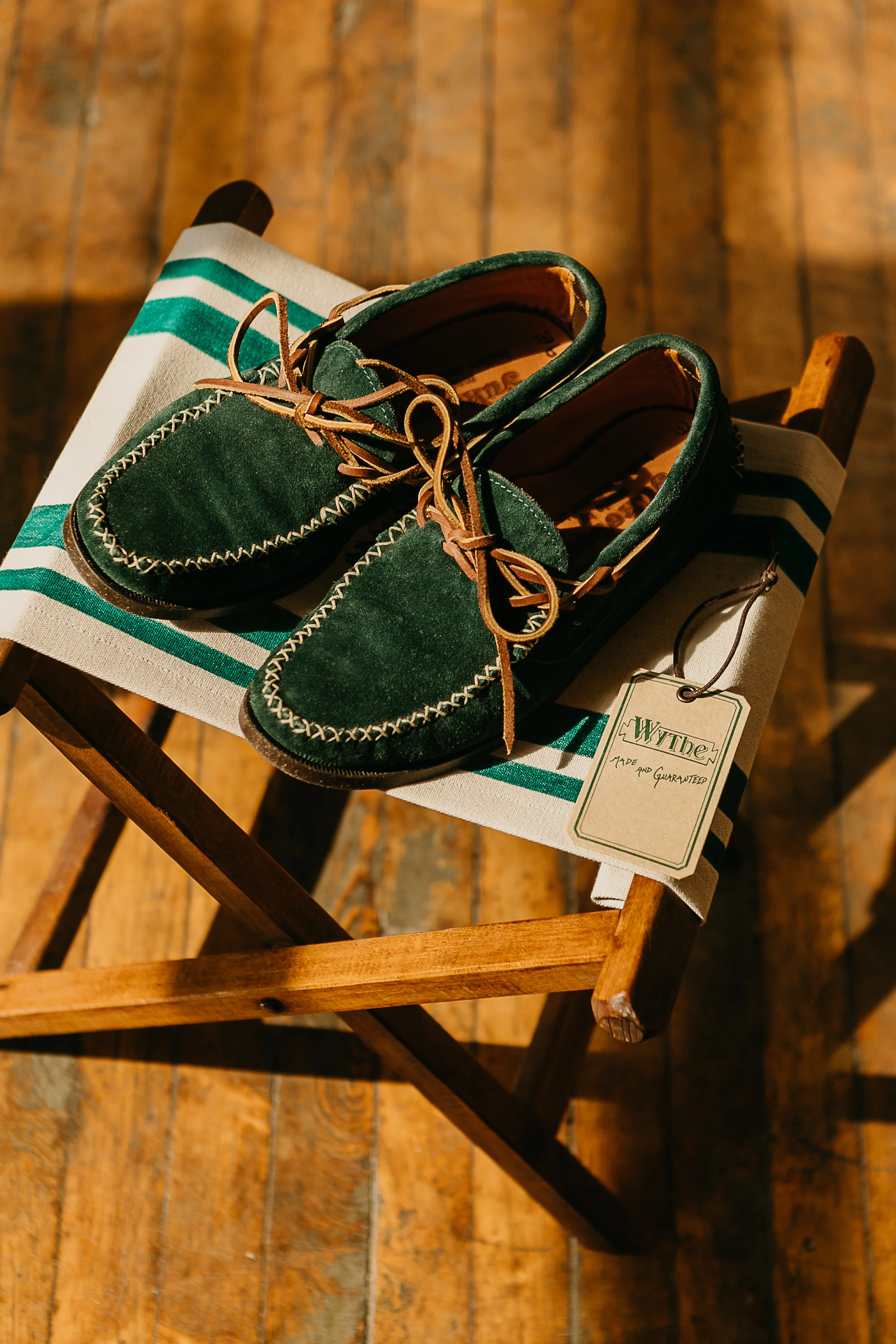 Wythe x Yuketen Handmade Suede Canoe Mocs - Evergreen - Image 5